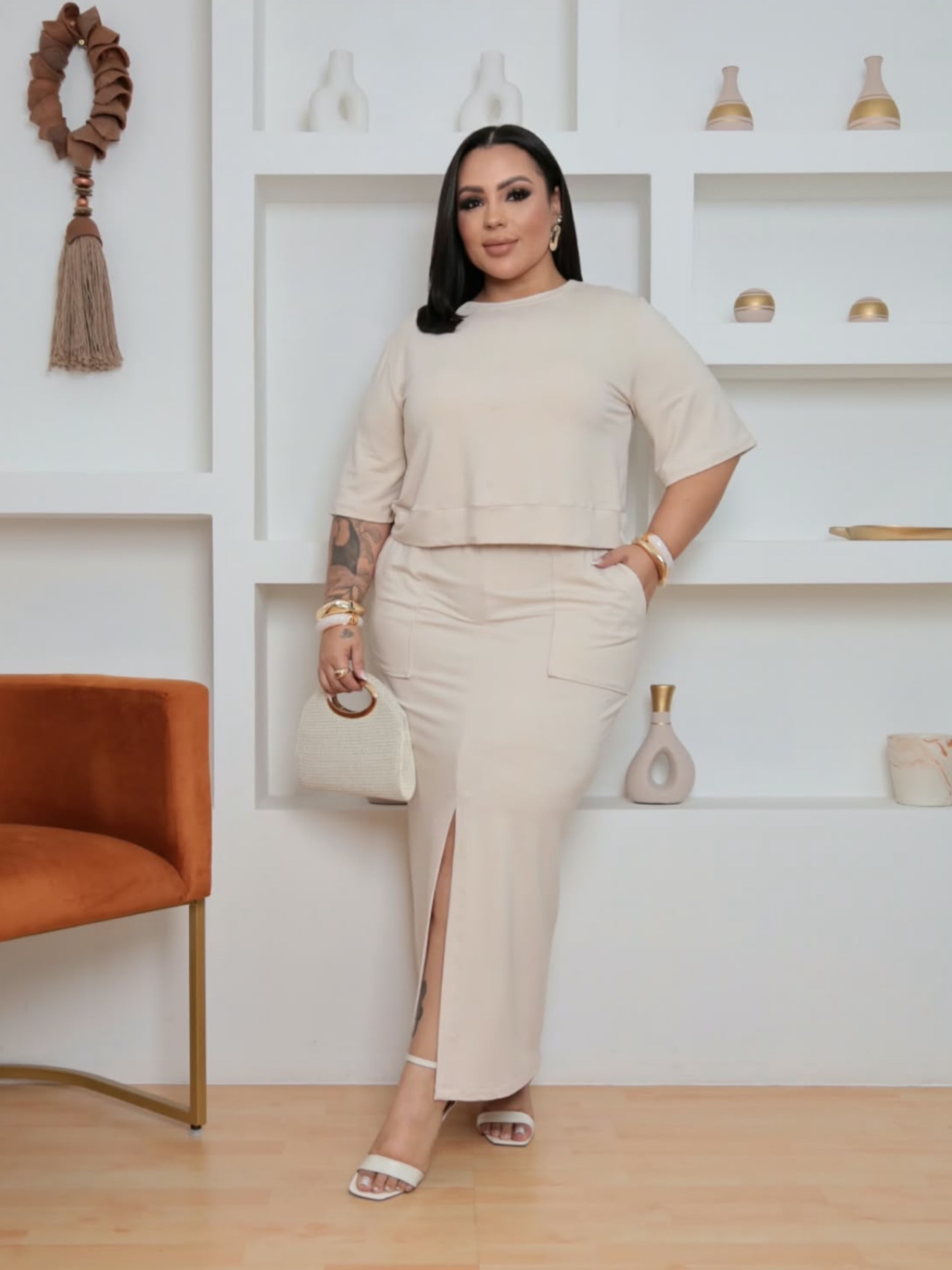 Conjunto saia longa Plus Size