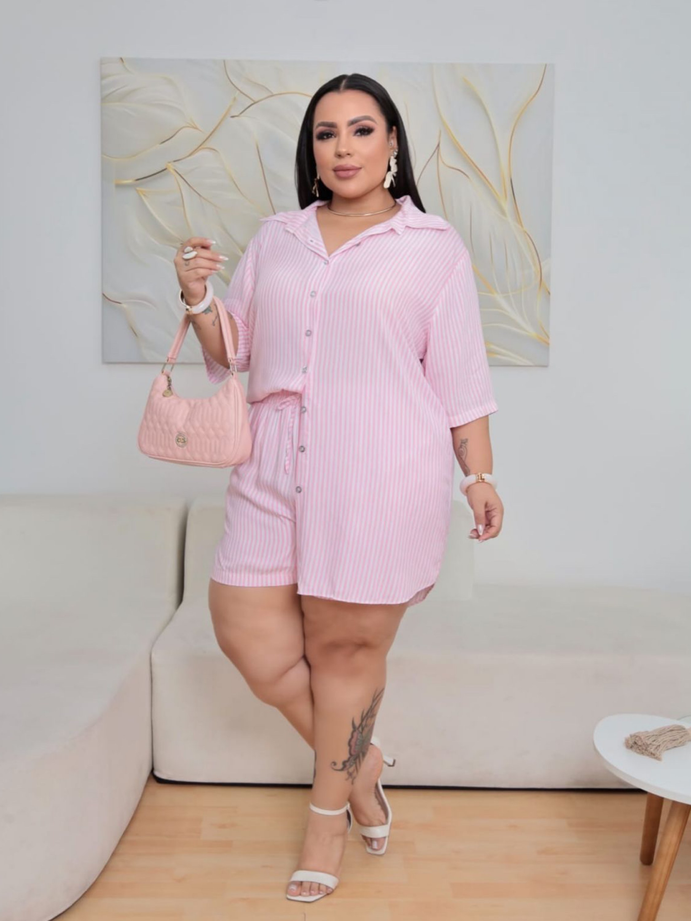 Conjunto camisa viscolinho Plus Size