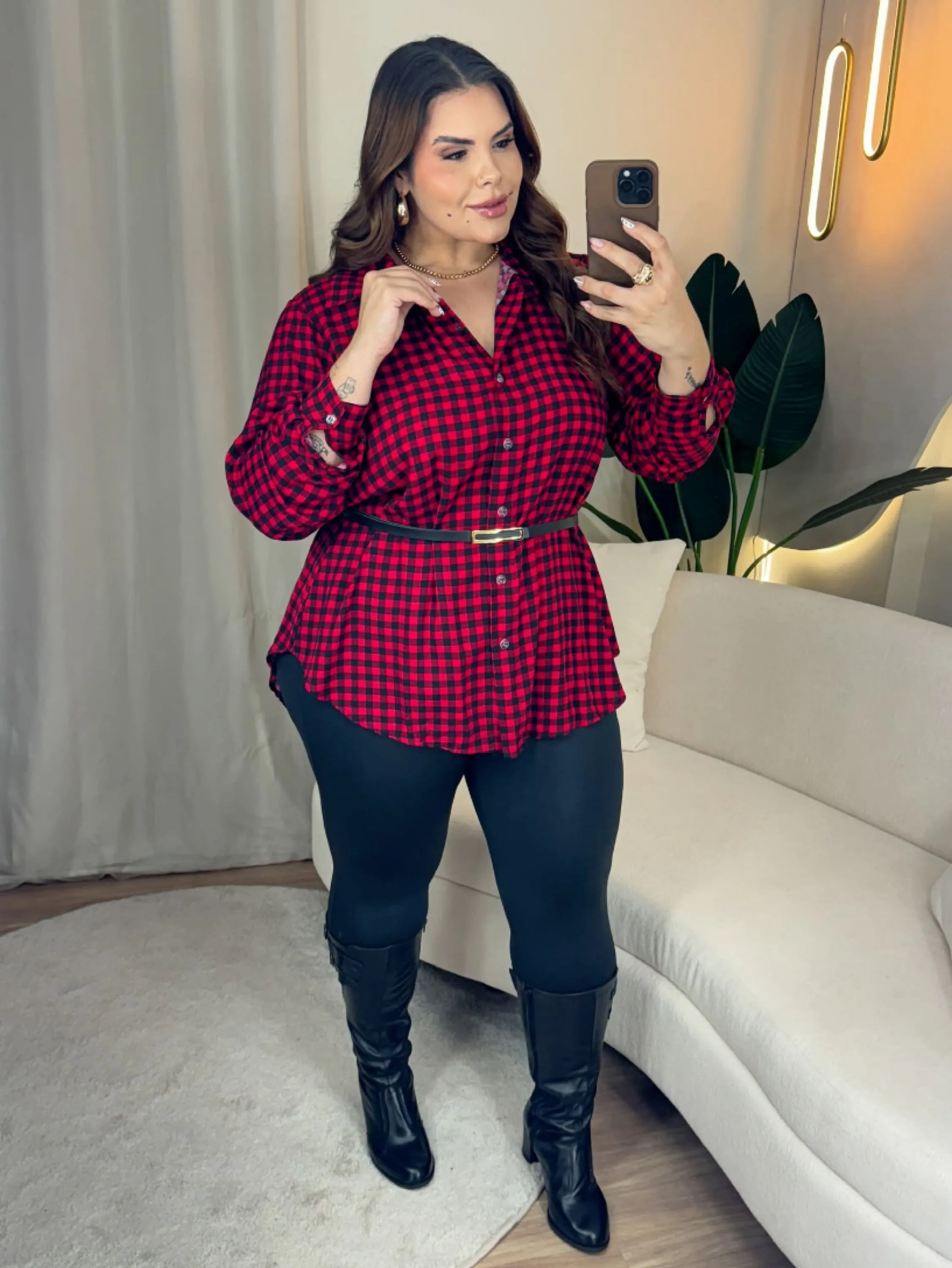 Camisa maxi xadrez Plus Size