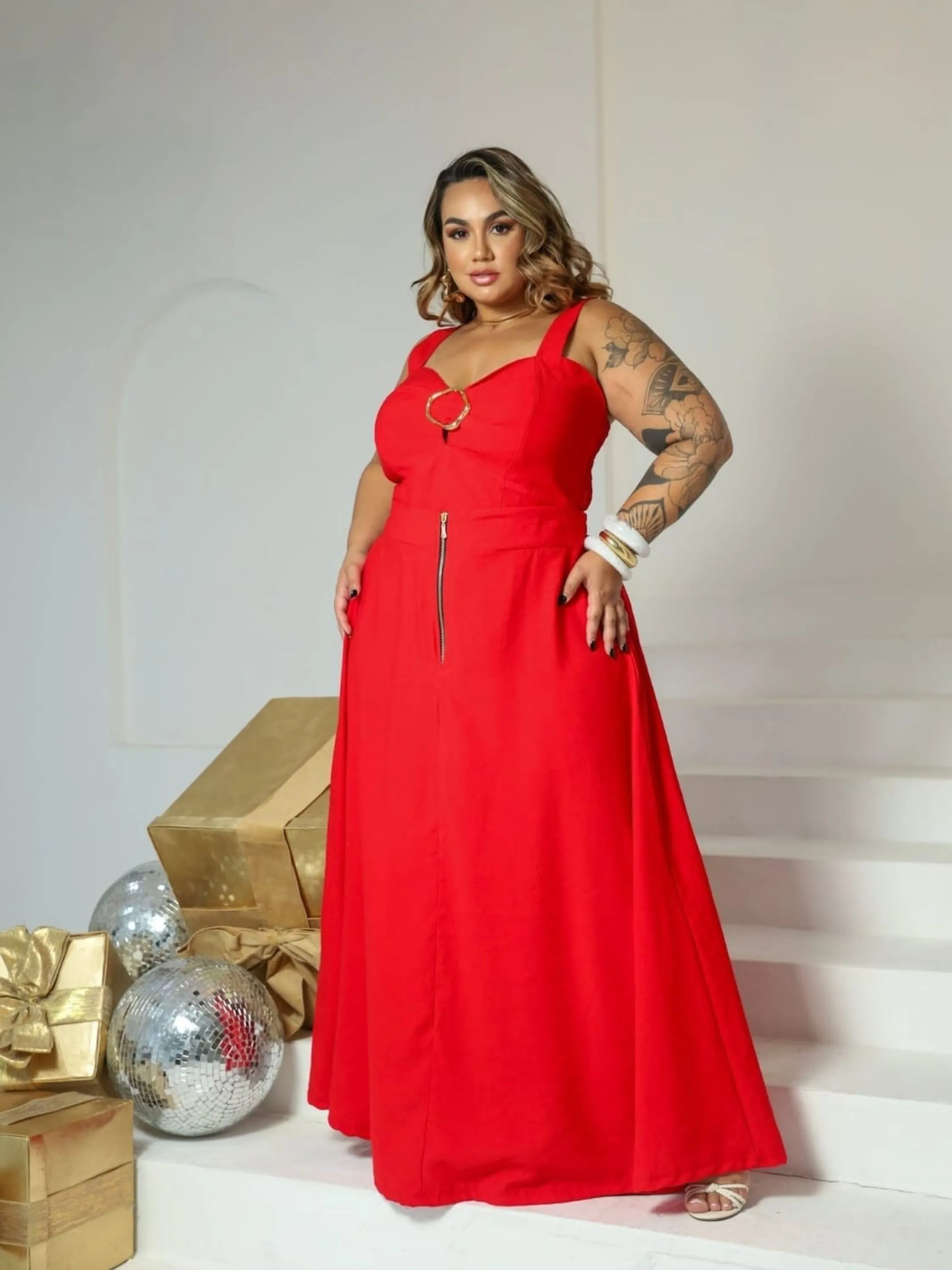 Conjunto saia longa zíper Plus Size