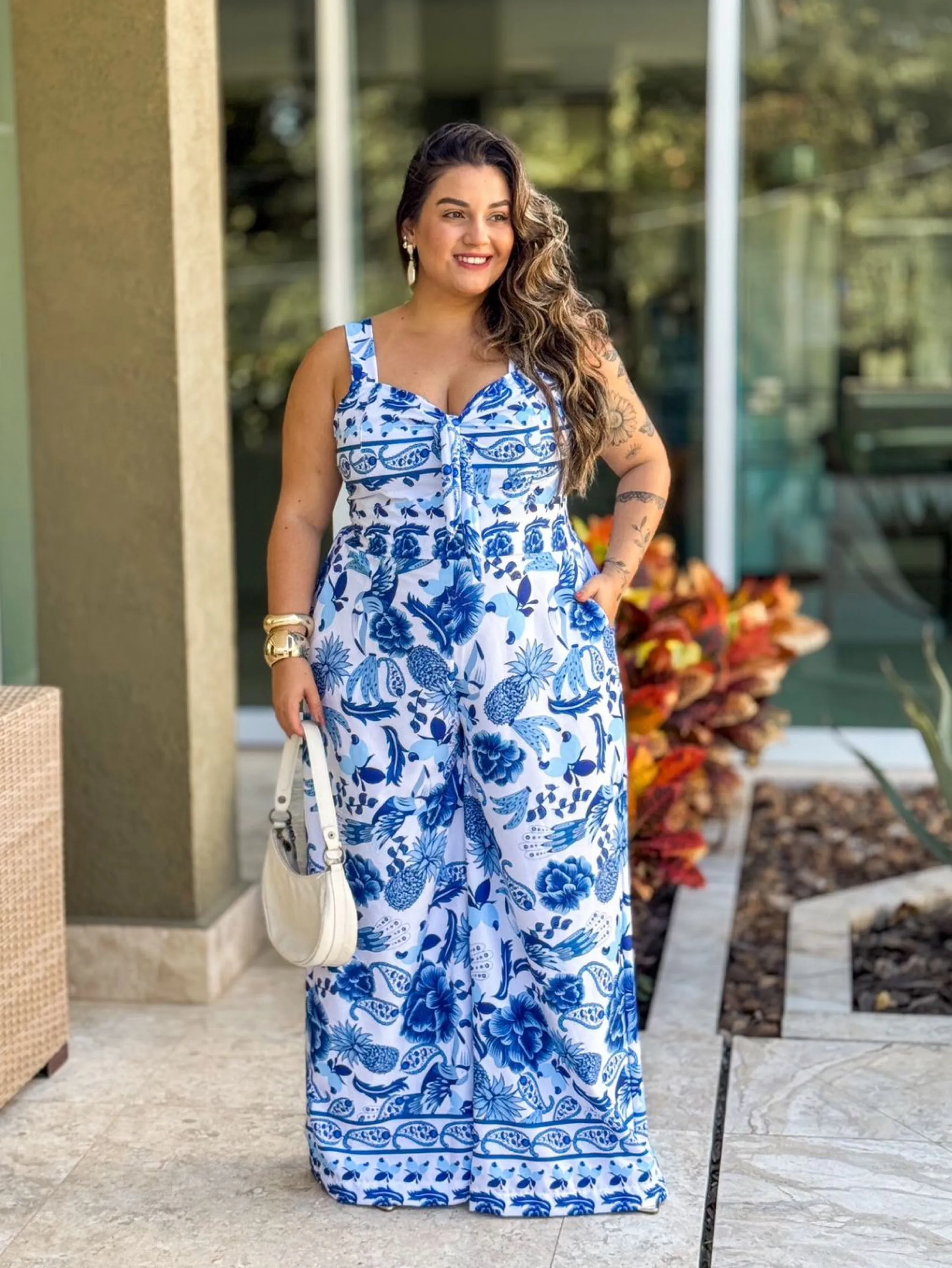 Macacão longo estampado Plus Size