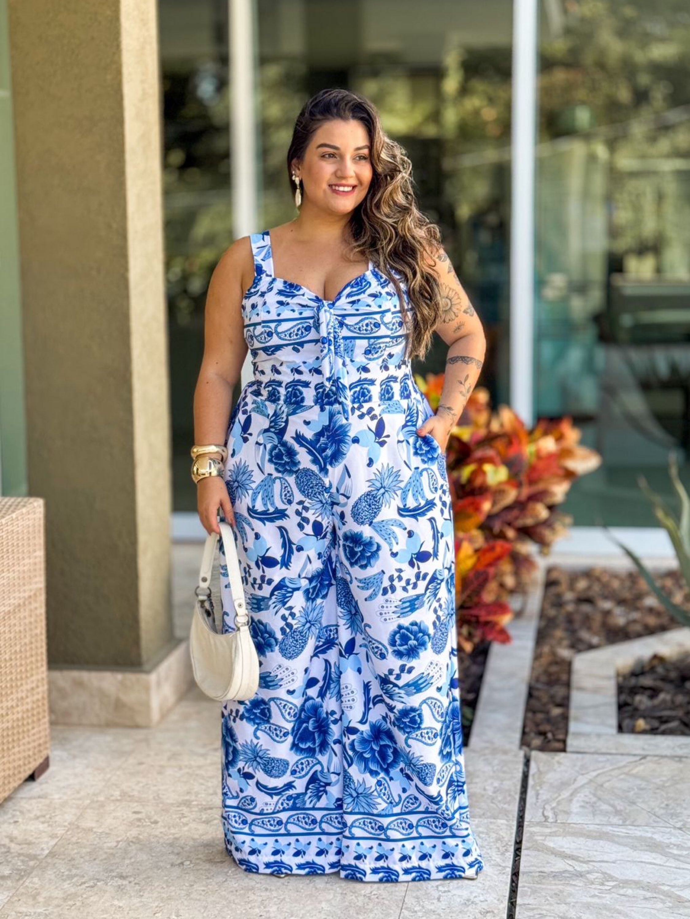 Macacão longo estampado Plus Size