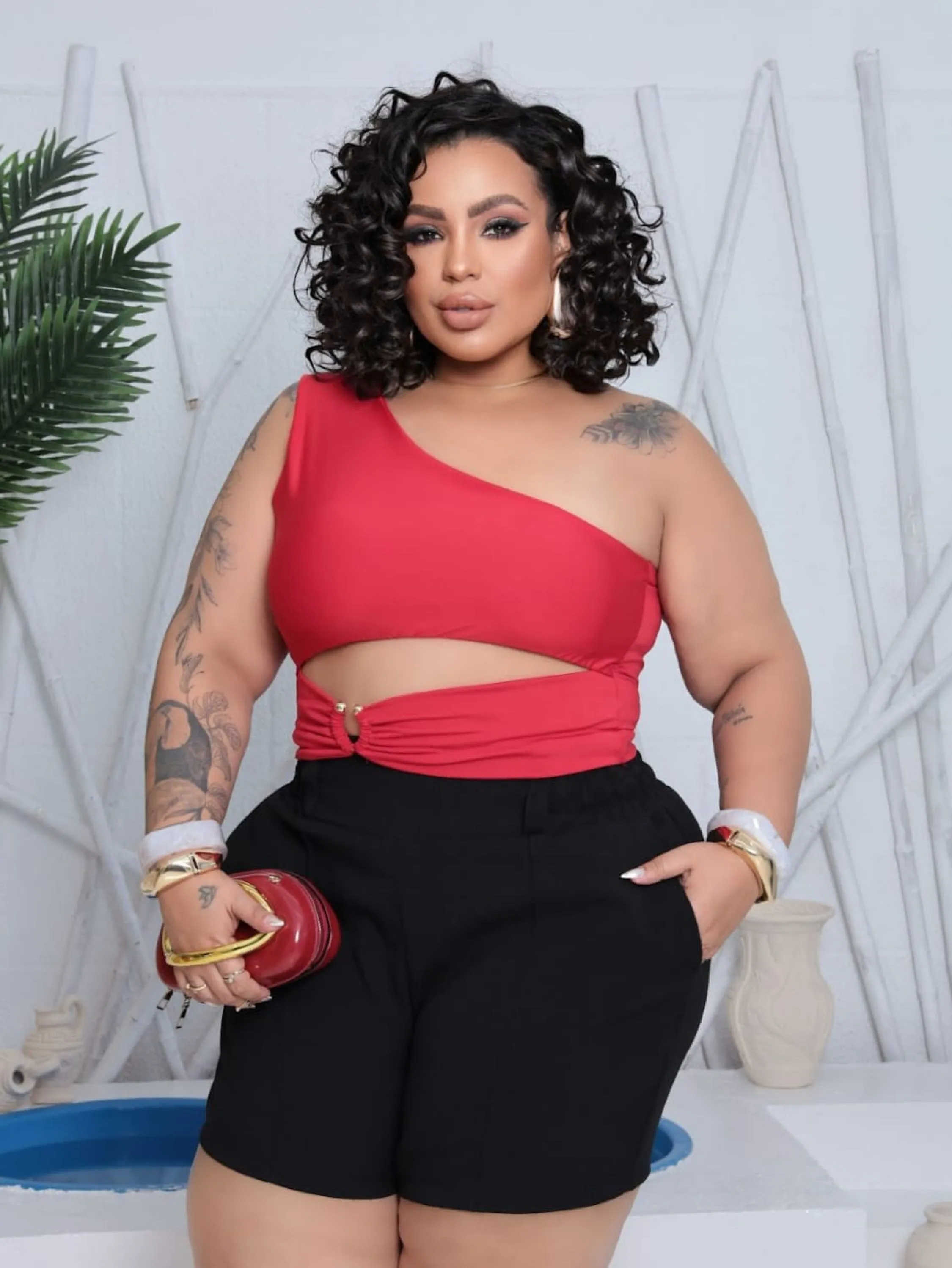 Cropped nula manga argola Plus Size