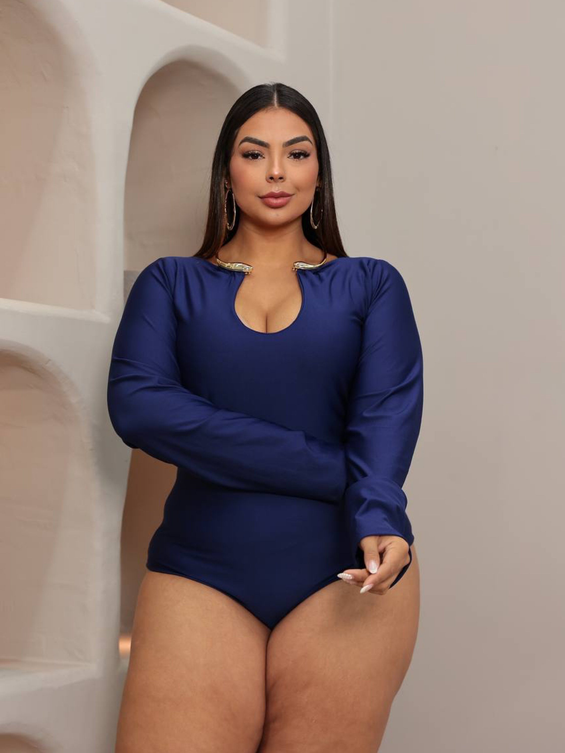 Body manga longa Manuela Plus Size