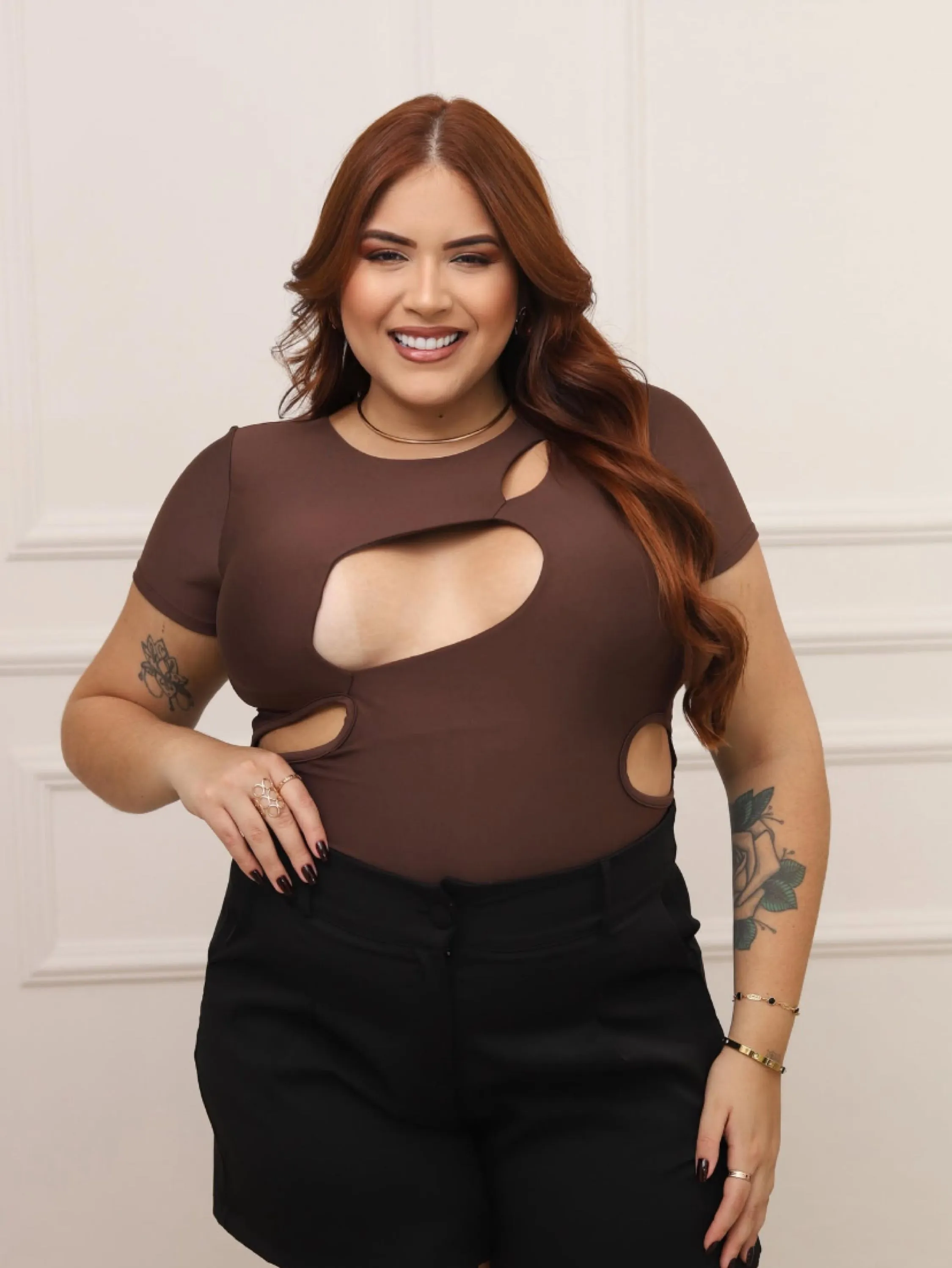 Body manga curta Plus Size