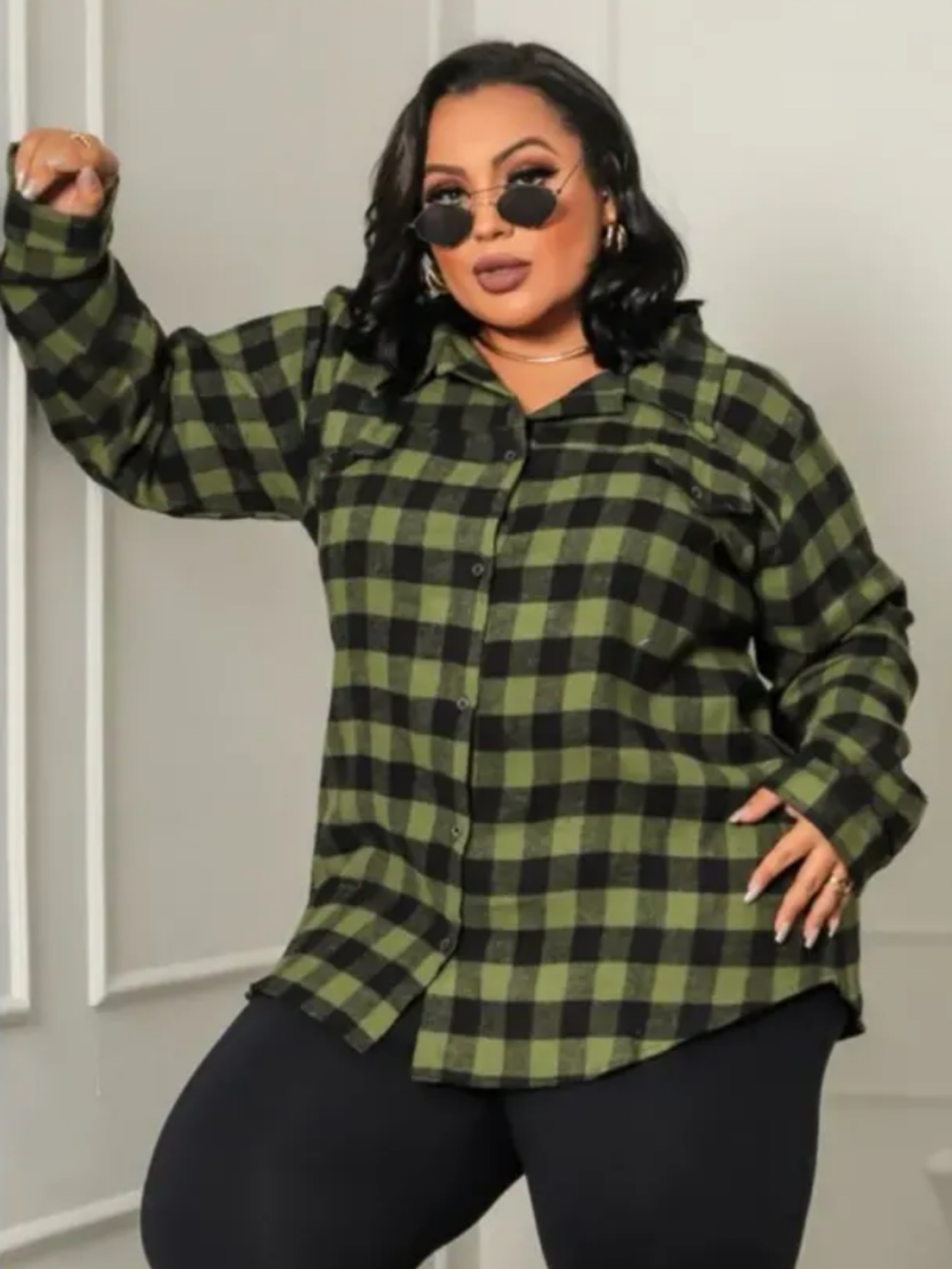 Camisa xadrez flanelada Plus Size