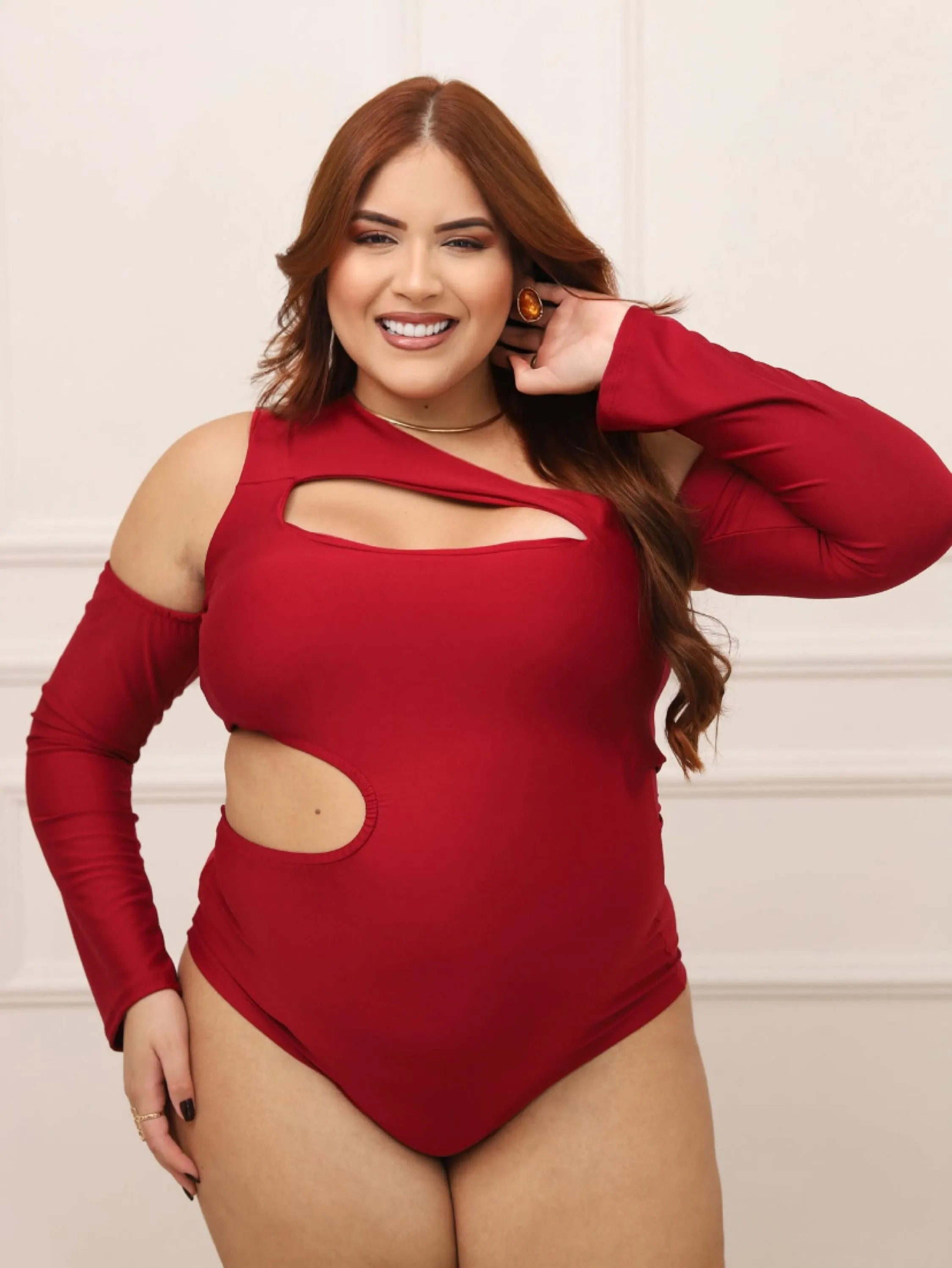 Body recort manga longa Plus Size