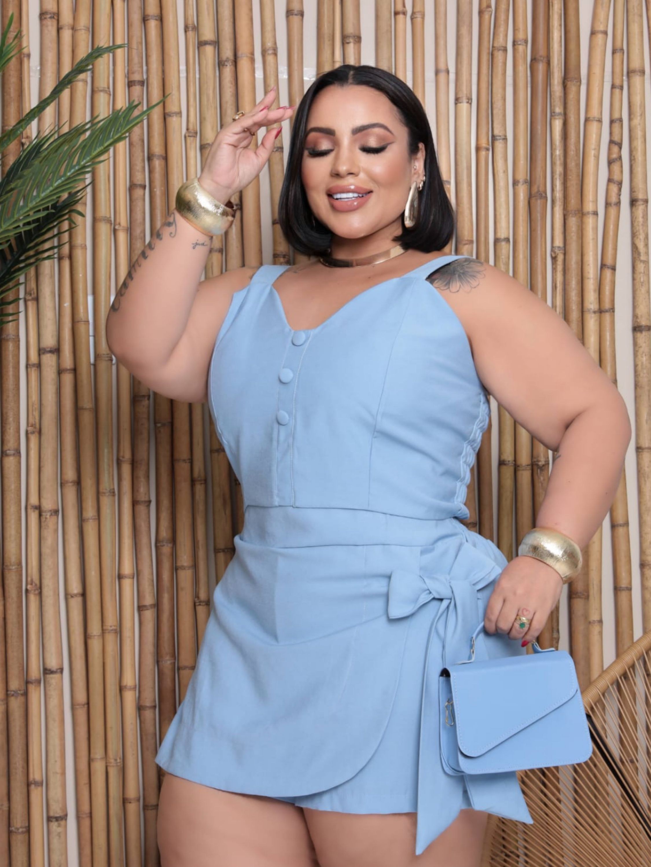 Conjunto shorts saia laço Plus Size