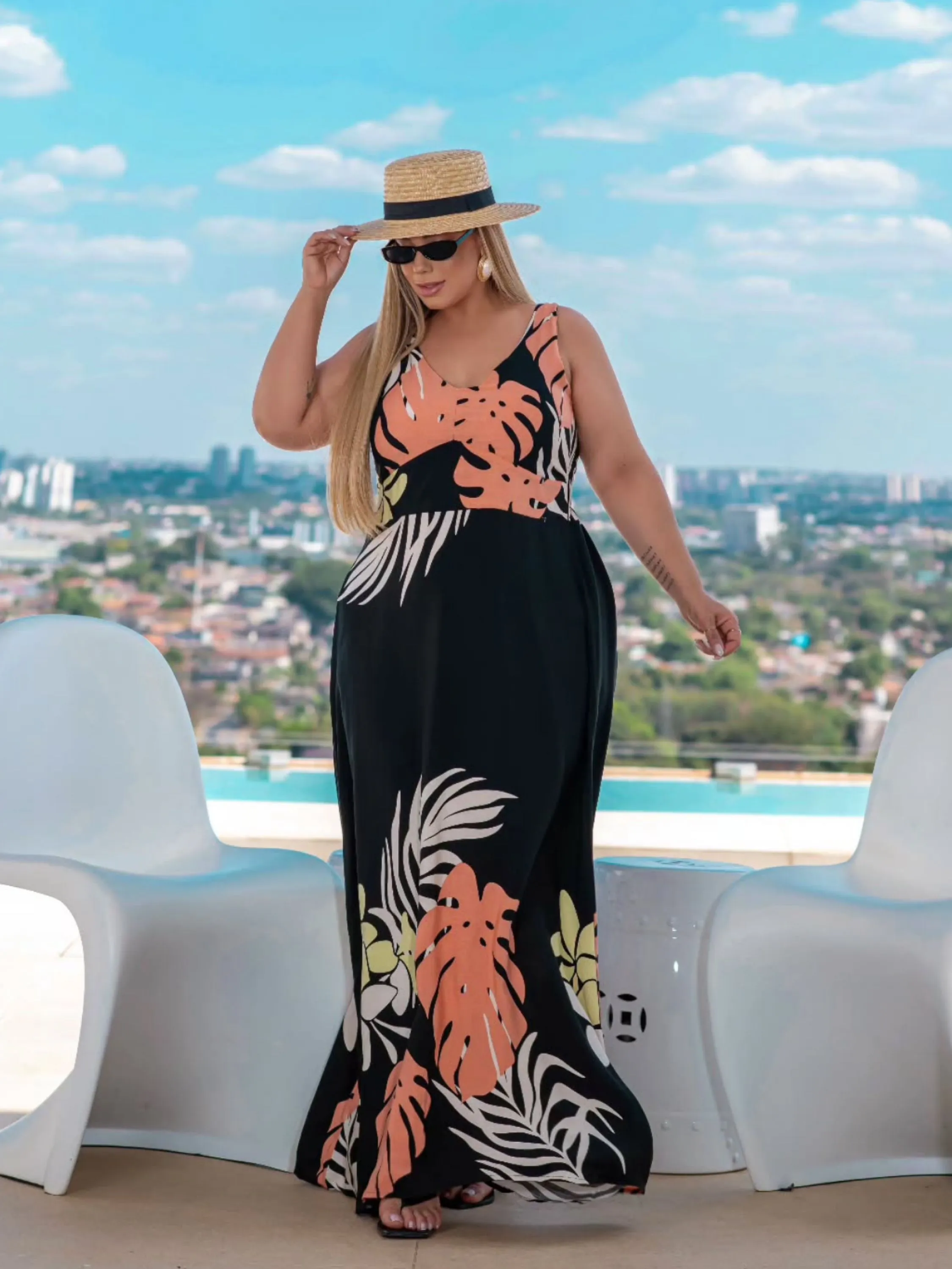 Vestido longo alça Plus Size