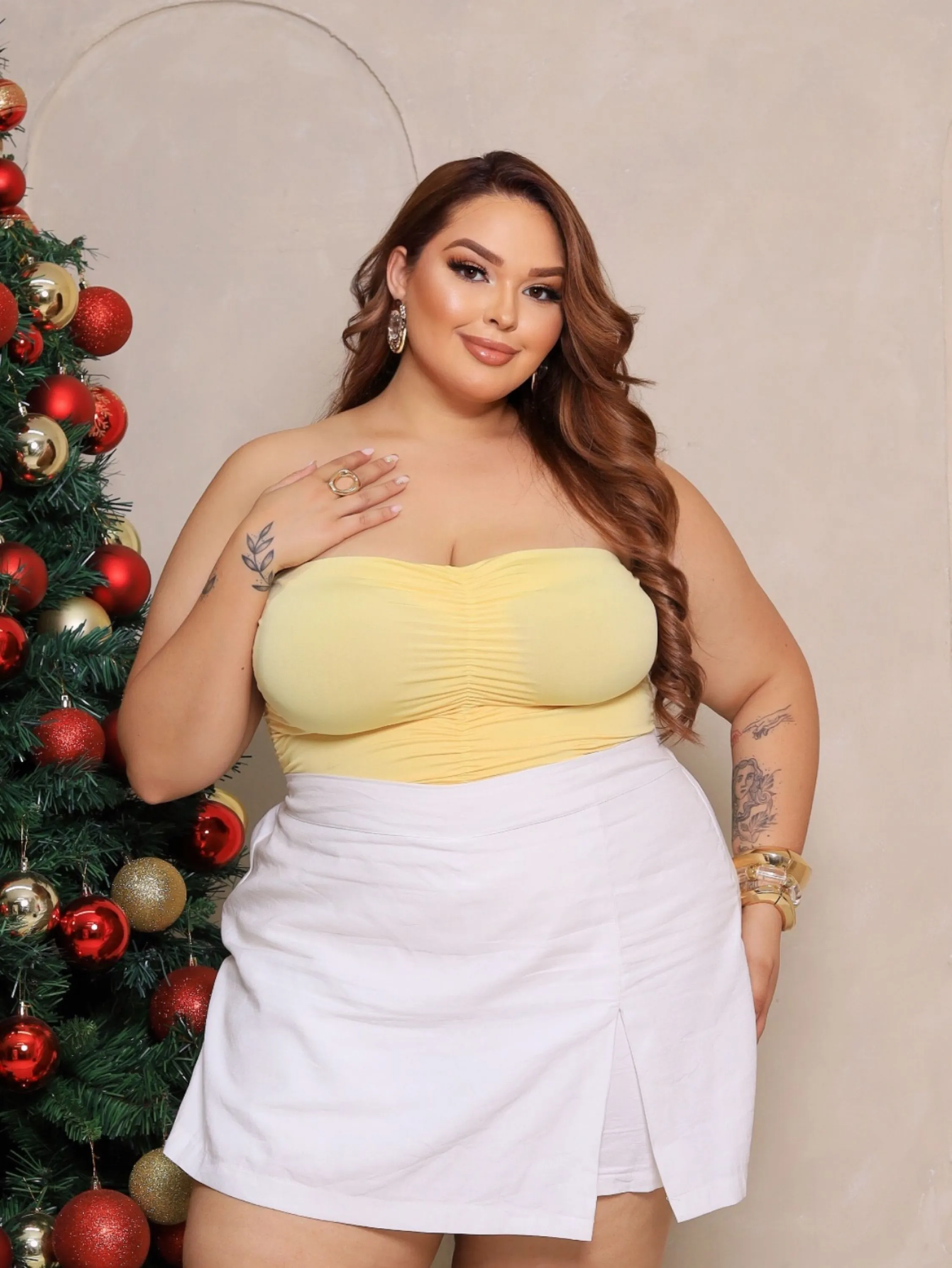 Body tomara que caia franzido Plus Size