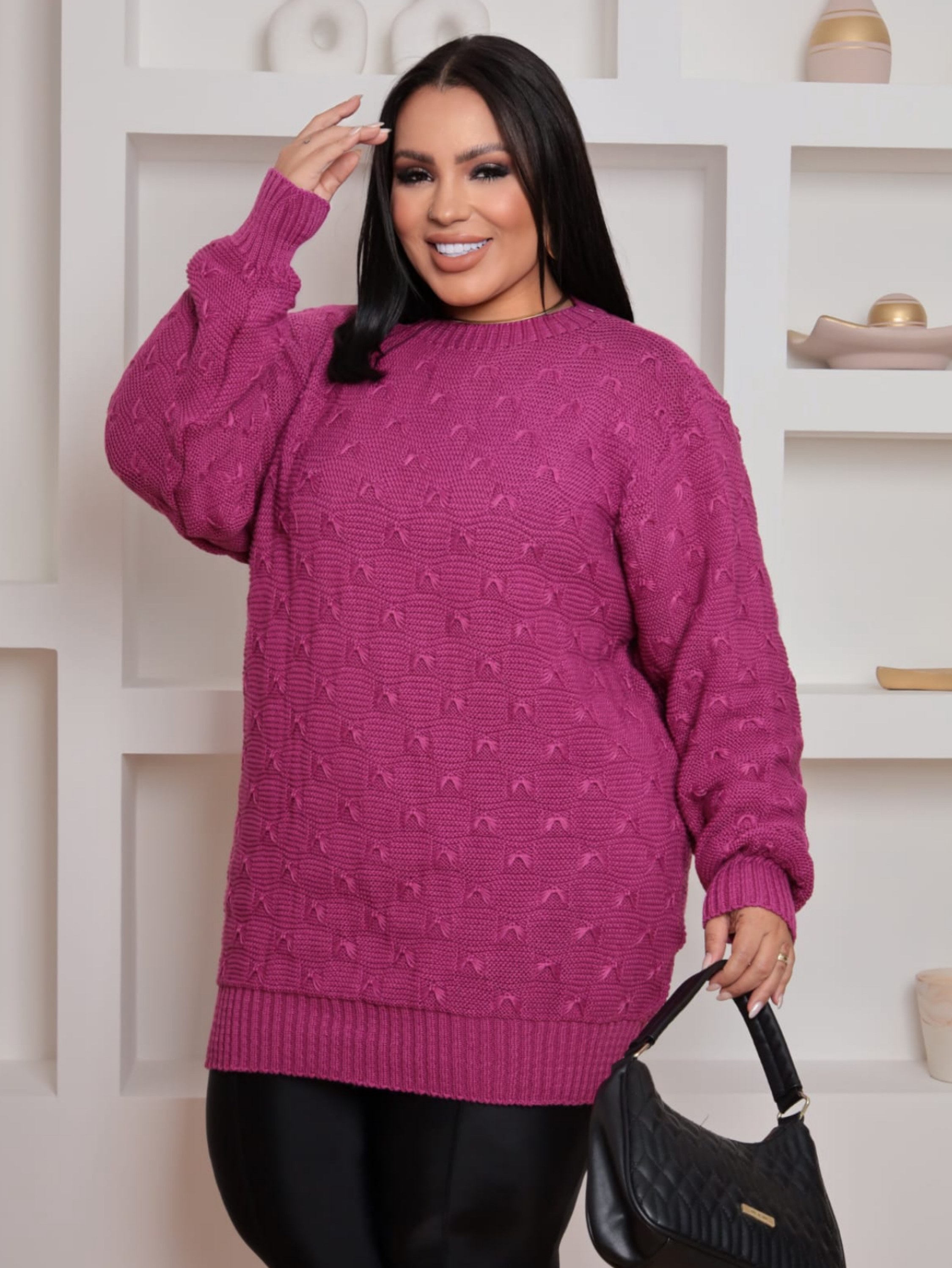 Blusa tricot laço Plus Size
