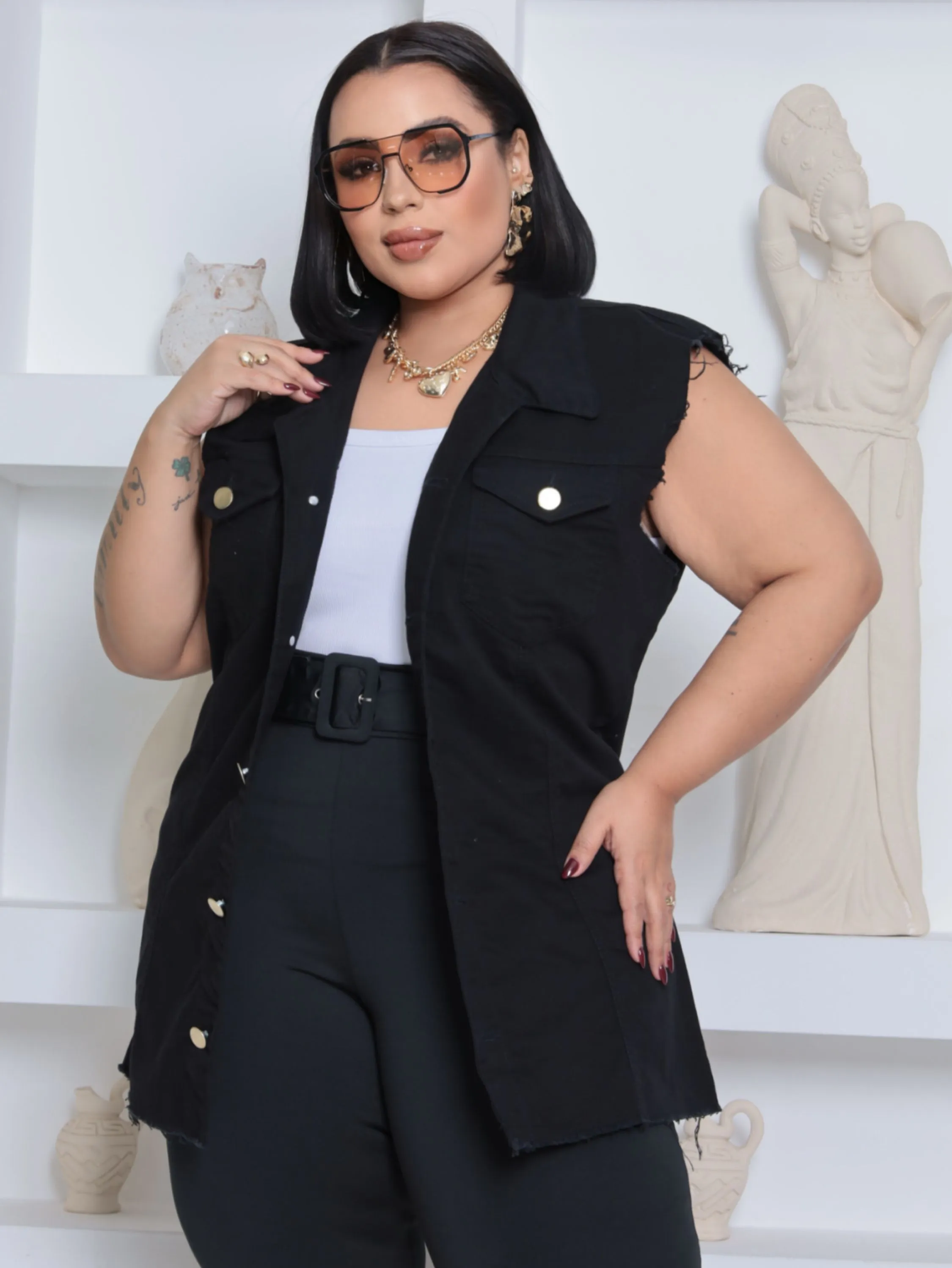 Colete maxi jeans Plus Size