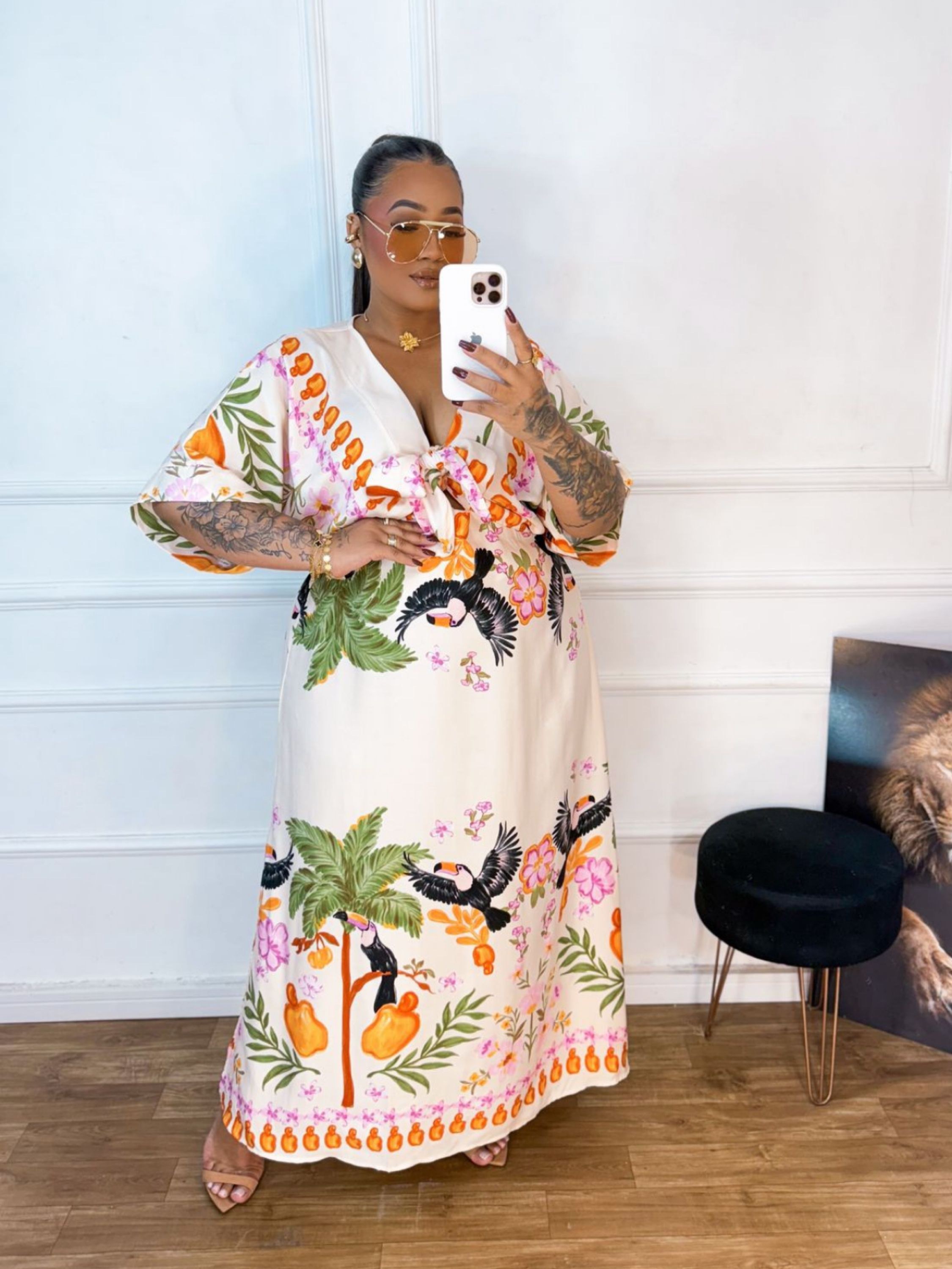 Vestido longo manguinha farm Plus Size