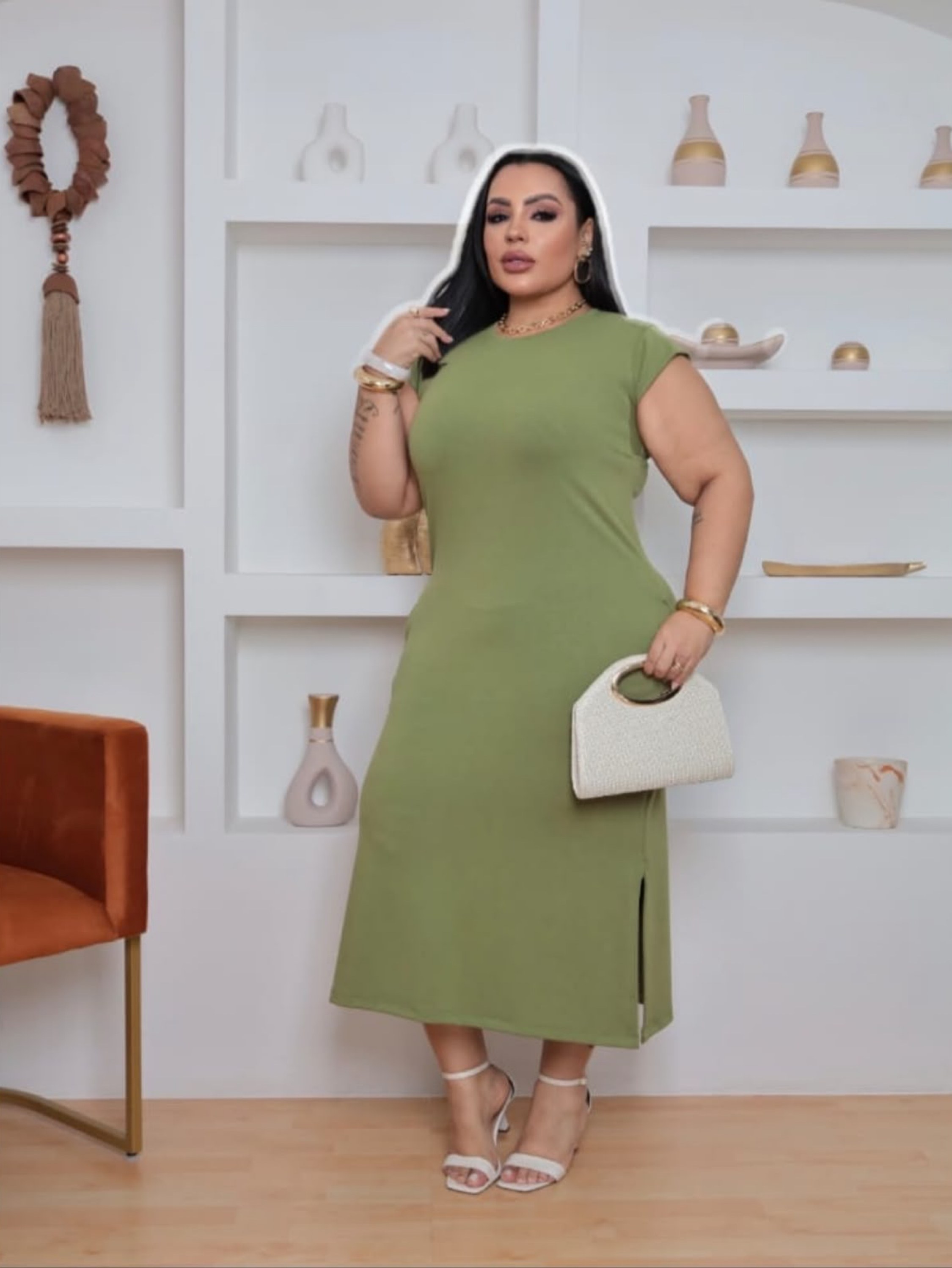 Vestido fenda Mia Plus Size