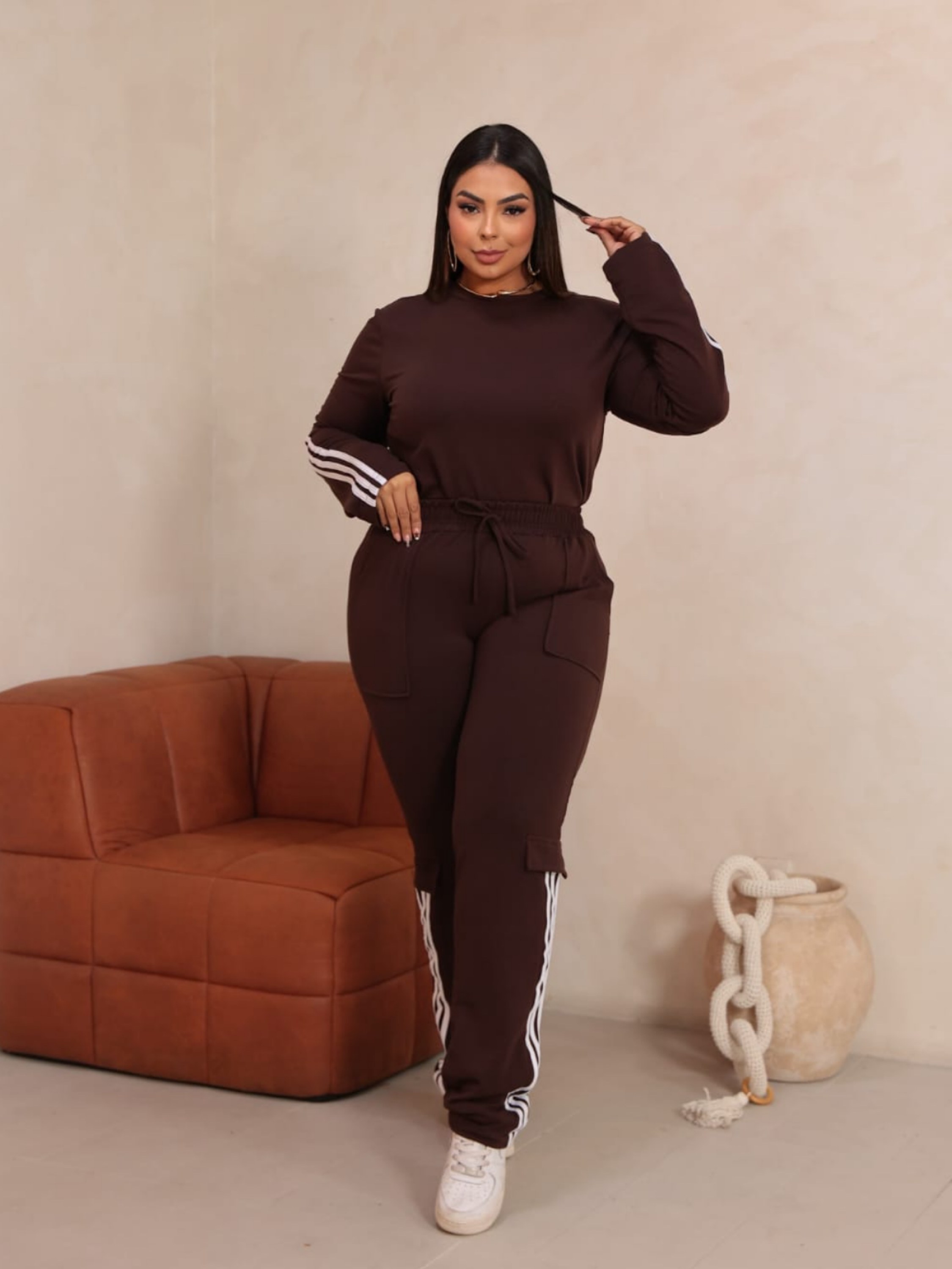 Conjunto moletinho cargo Plus Size