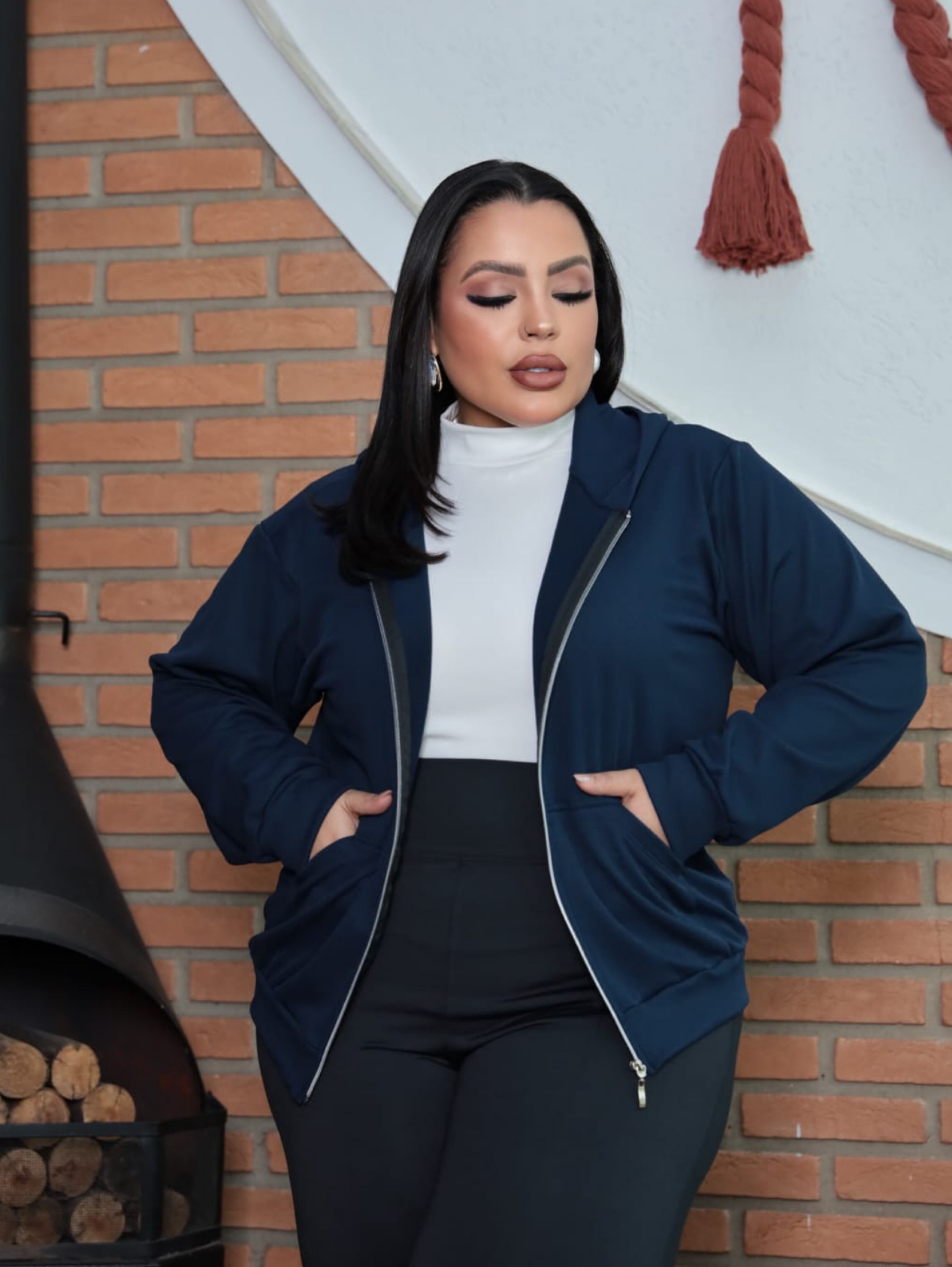 Casaco ribana capuz Plus Size