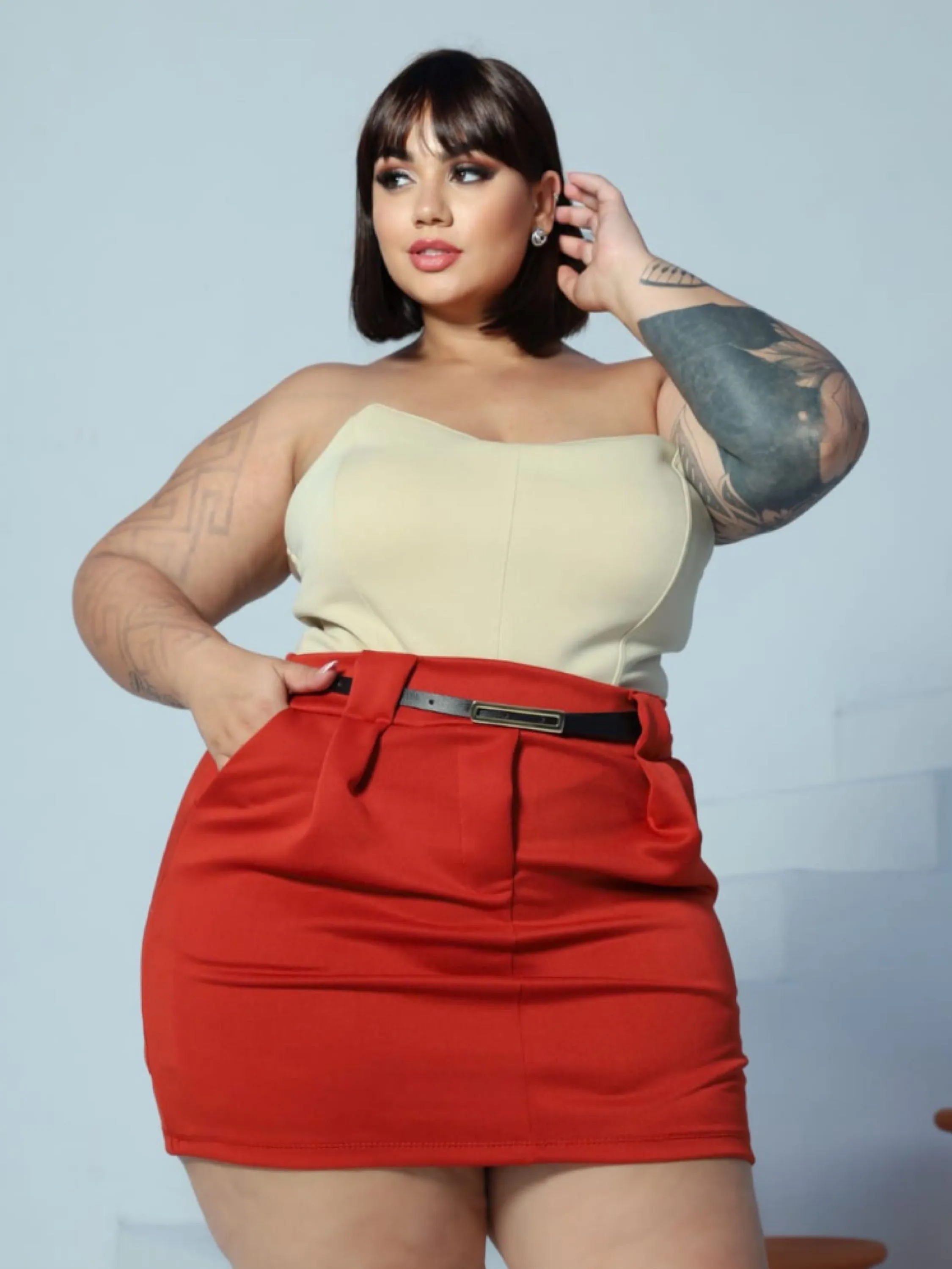 Shorts saia cinto Plus Size