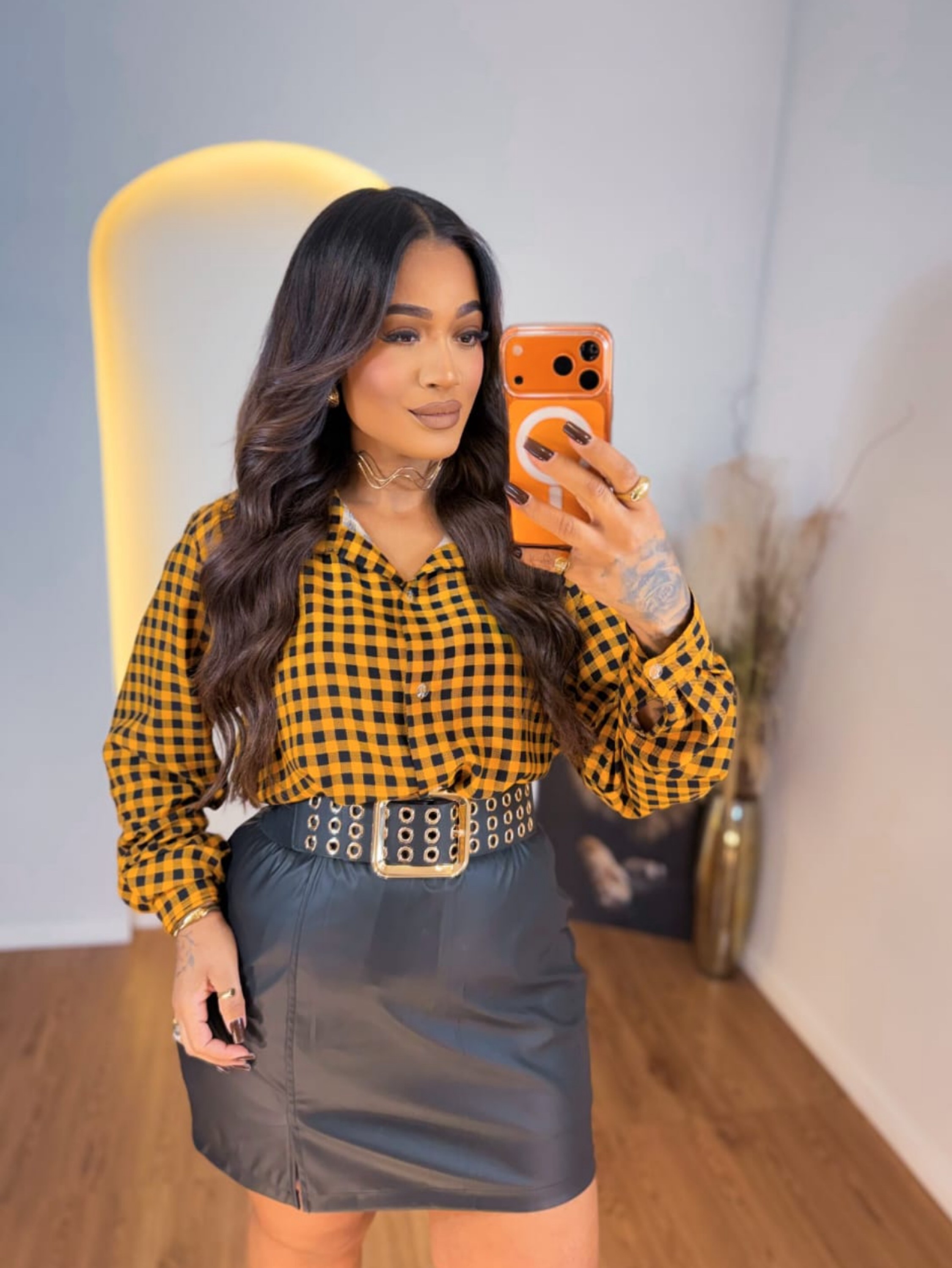 Camisa xadrez manga longa Plus Size