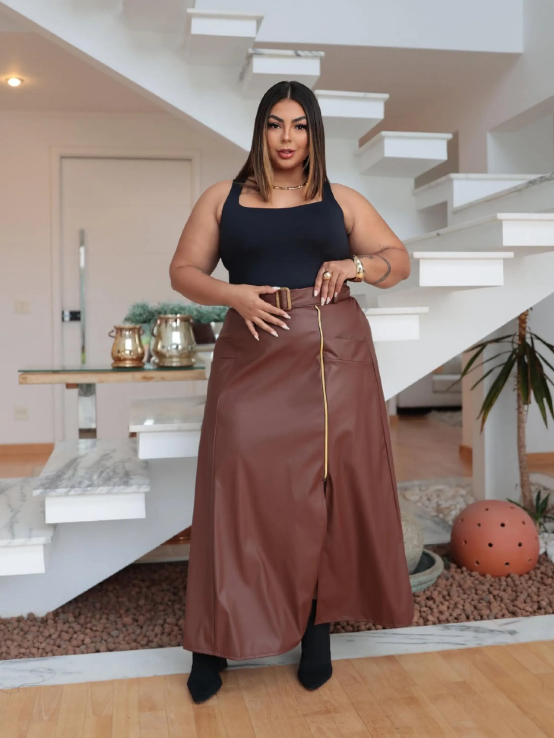 Saia longa zíper courino Plus Size