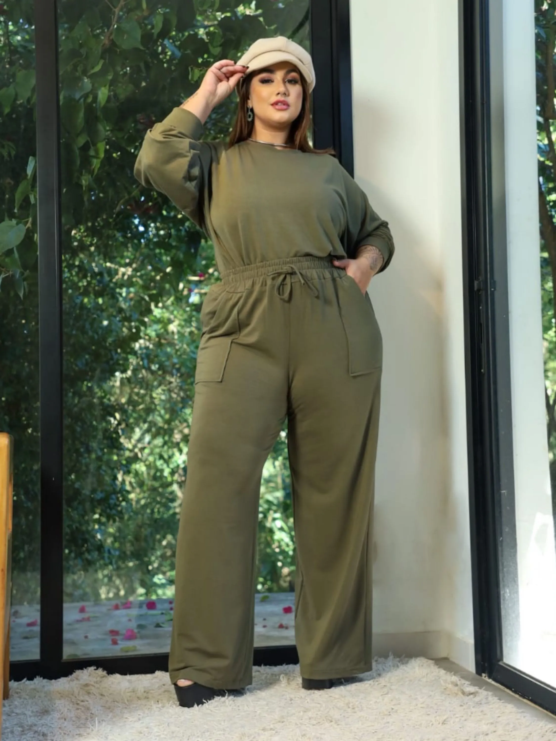 Conjunto moletinho bolso Plus Size
