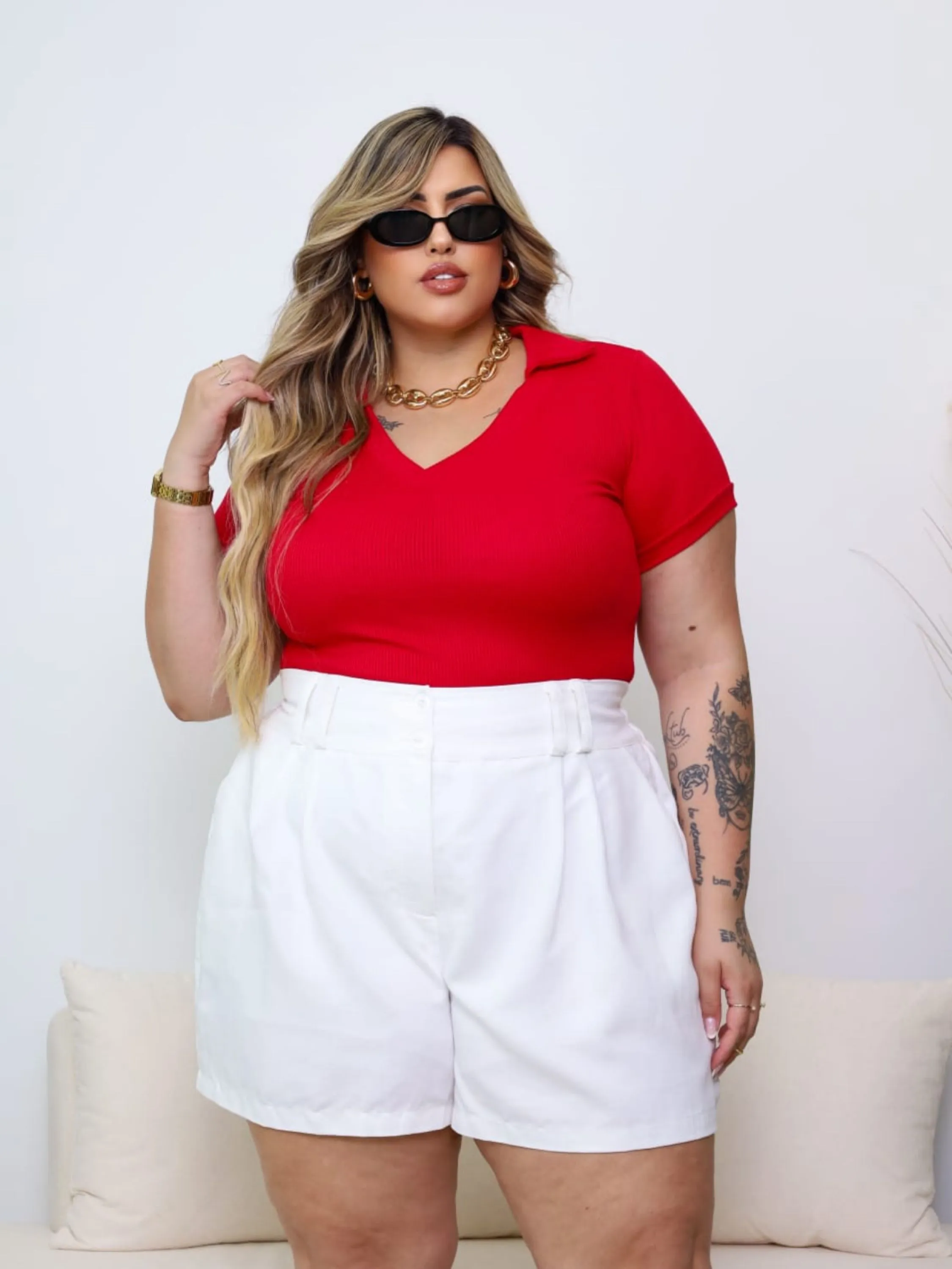 Blusa ribana polo Plus Size