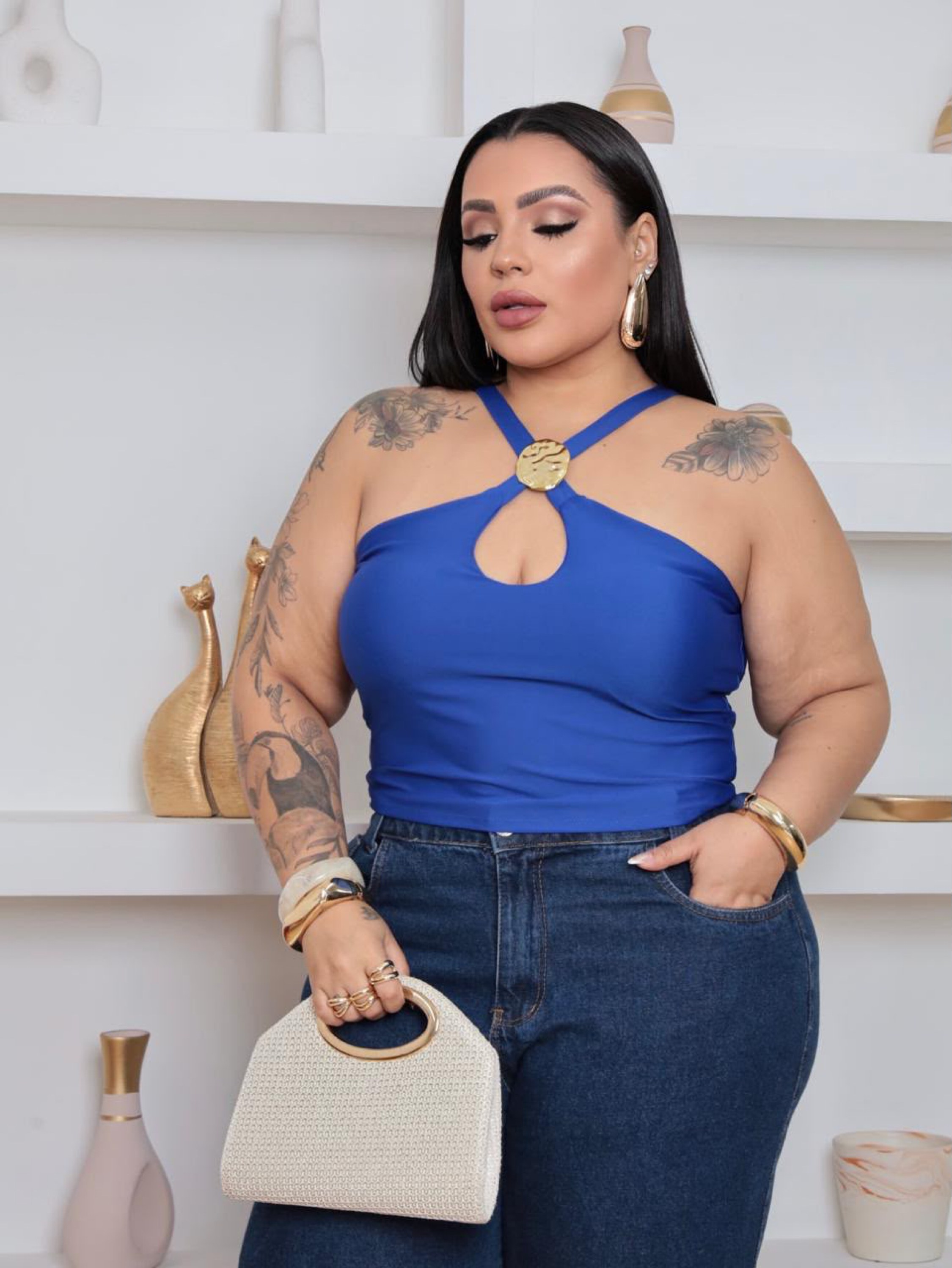 Cropped fivela Marina Plus Size