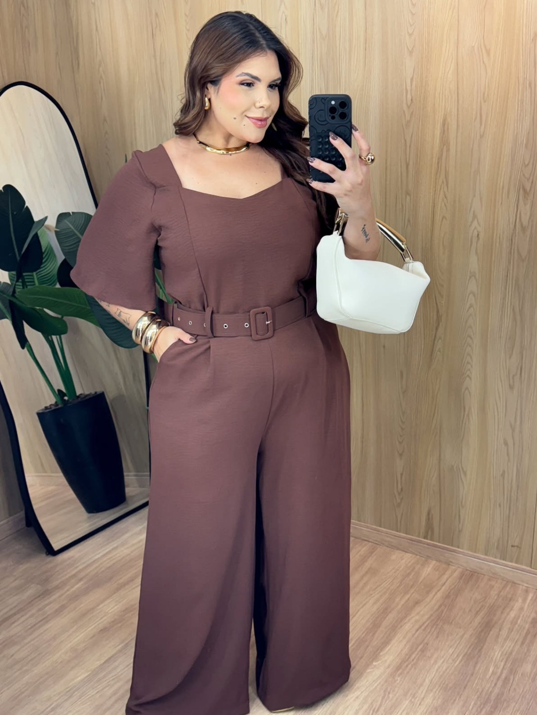 Macacão longo manga flare Plus Size