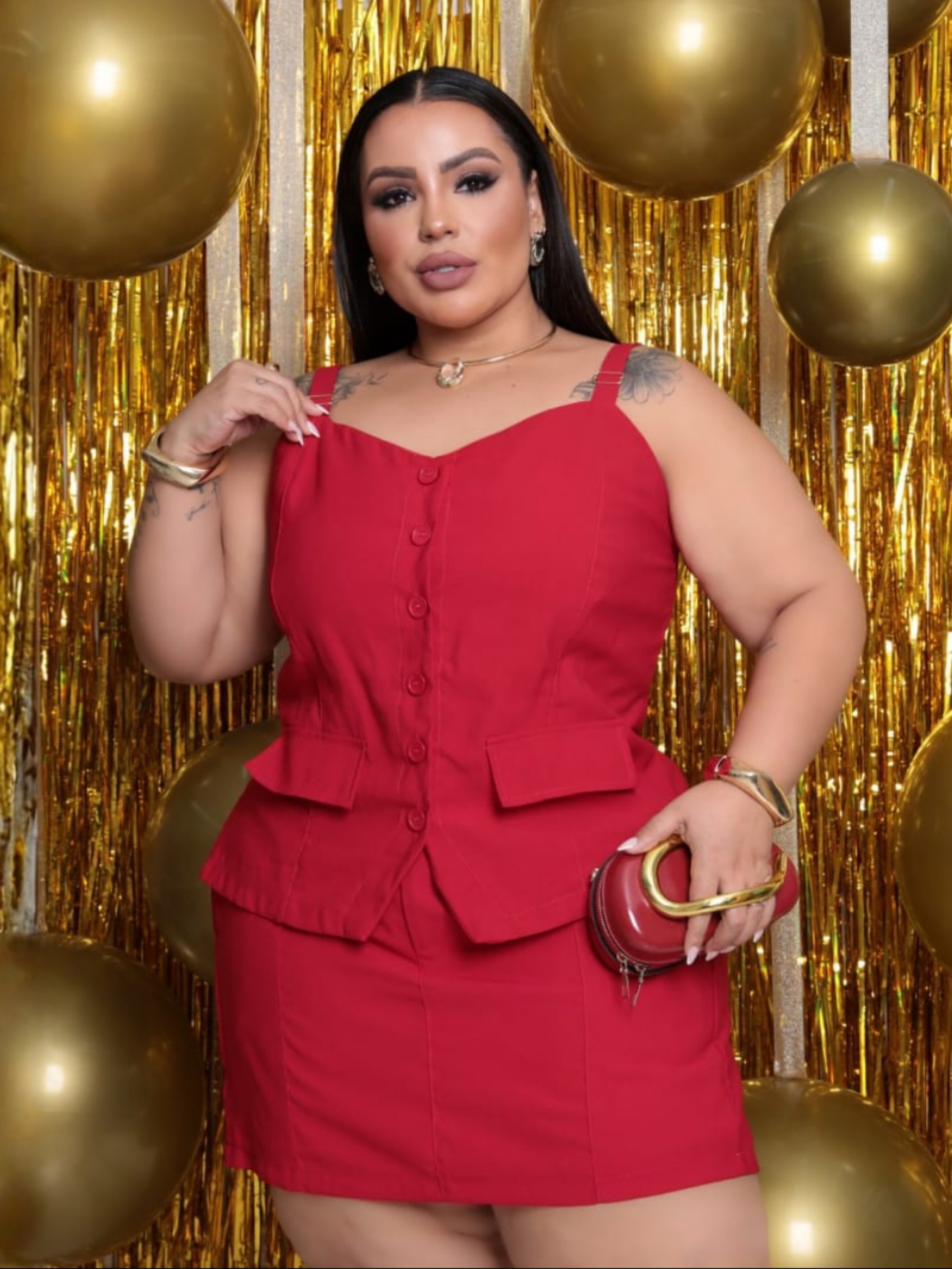 Conjunto shorts e saia linho Plus Size