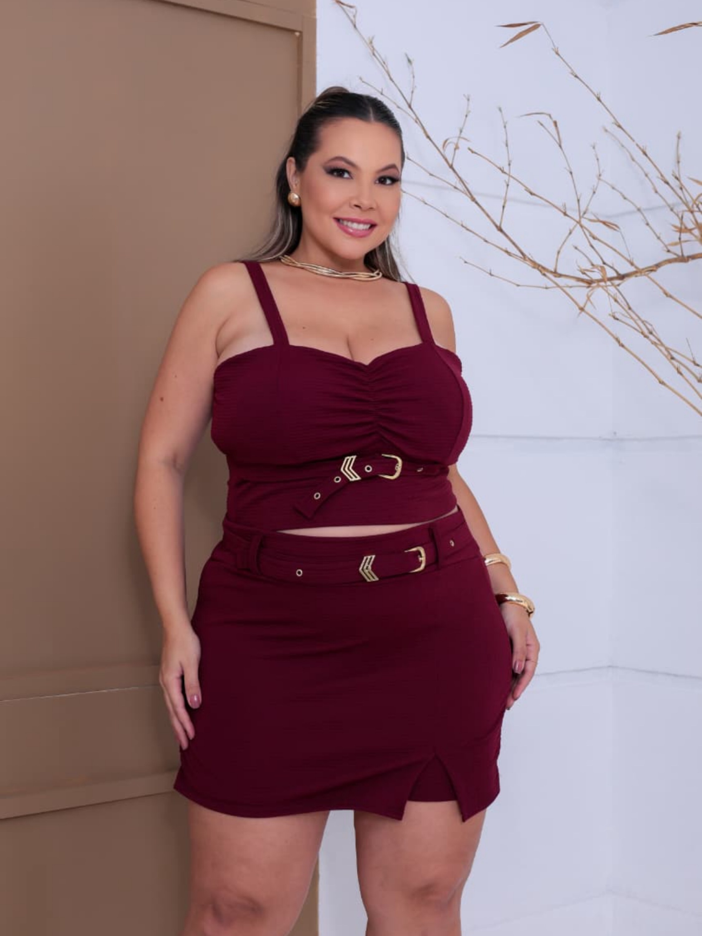 Conjunto cropped anarruga Plus Size