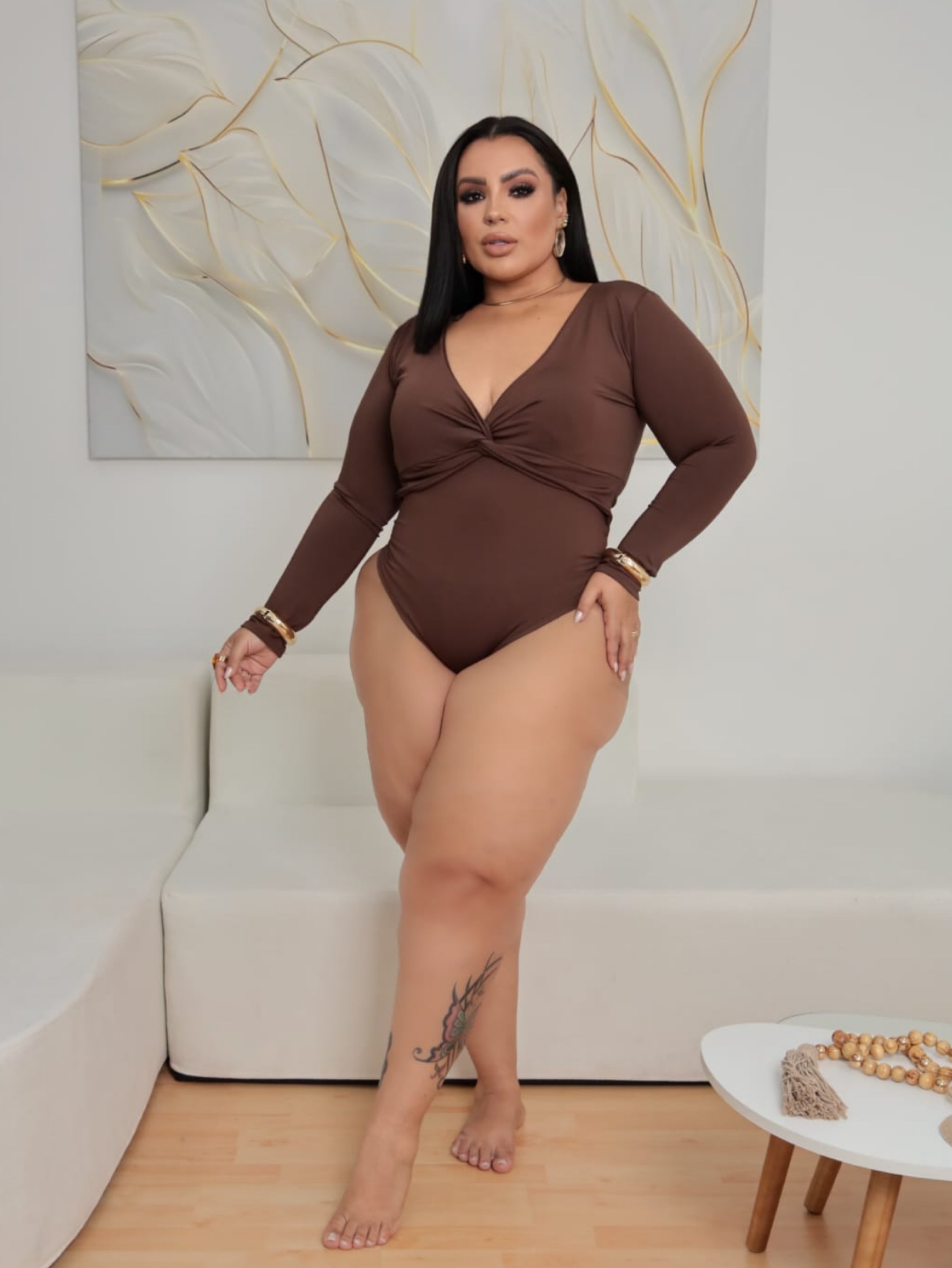 Body nó manga longa Plus Size