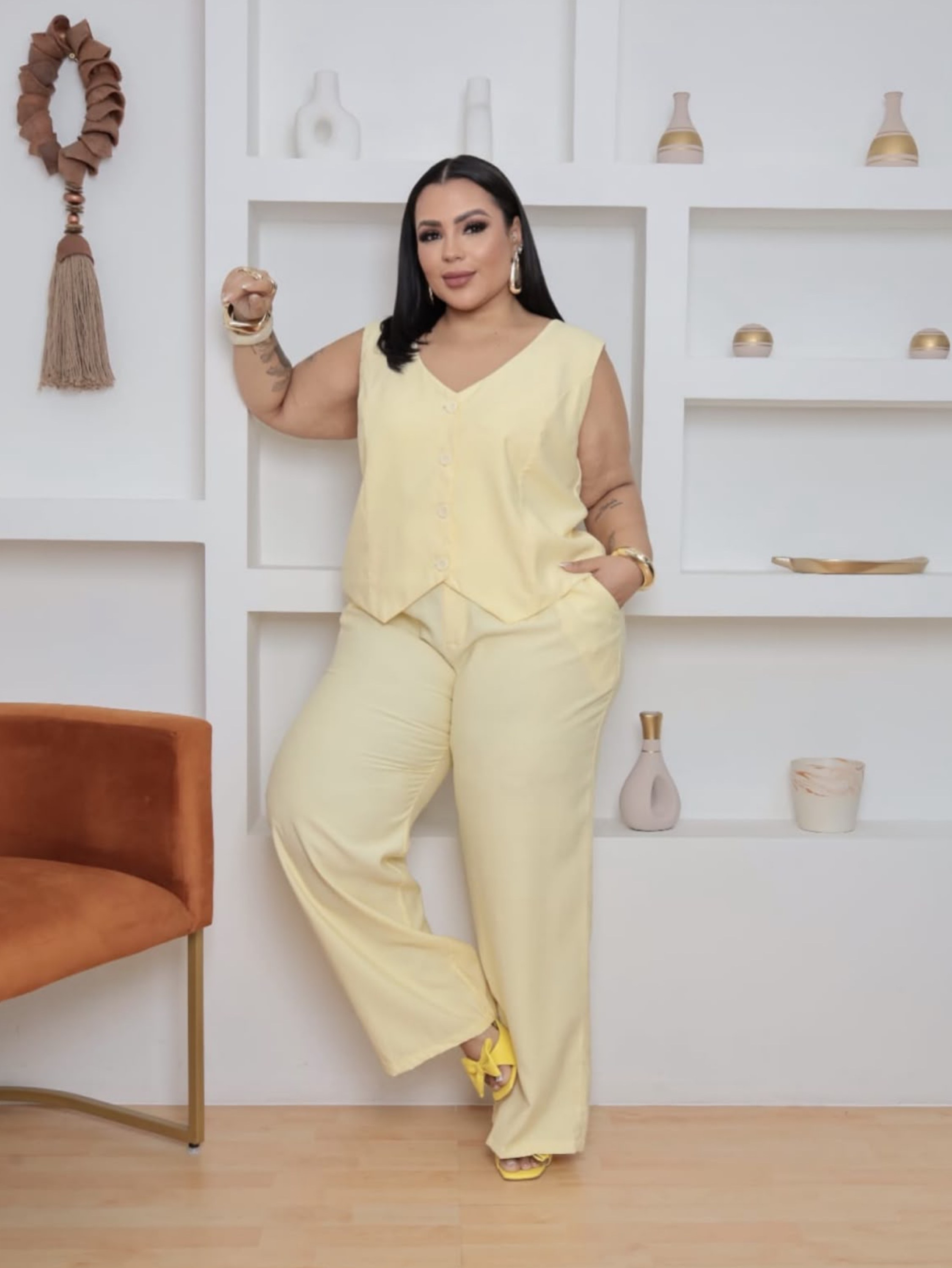 Conjunto calça colete Plus Size
