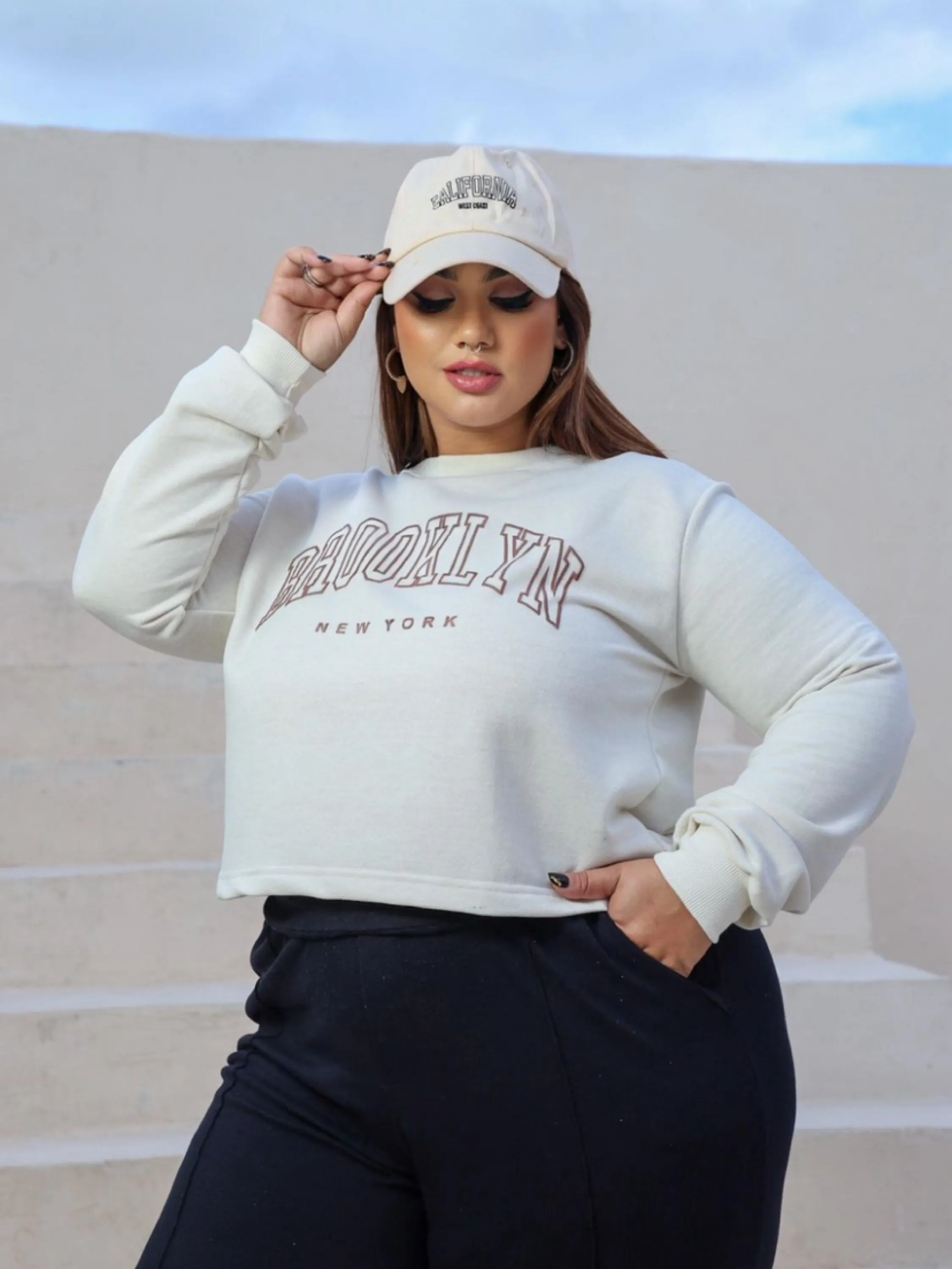 Blusa moletinho estampada Plus Size