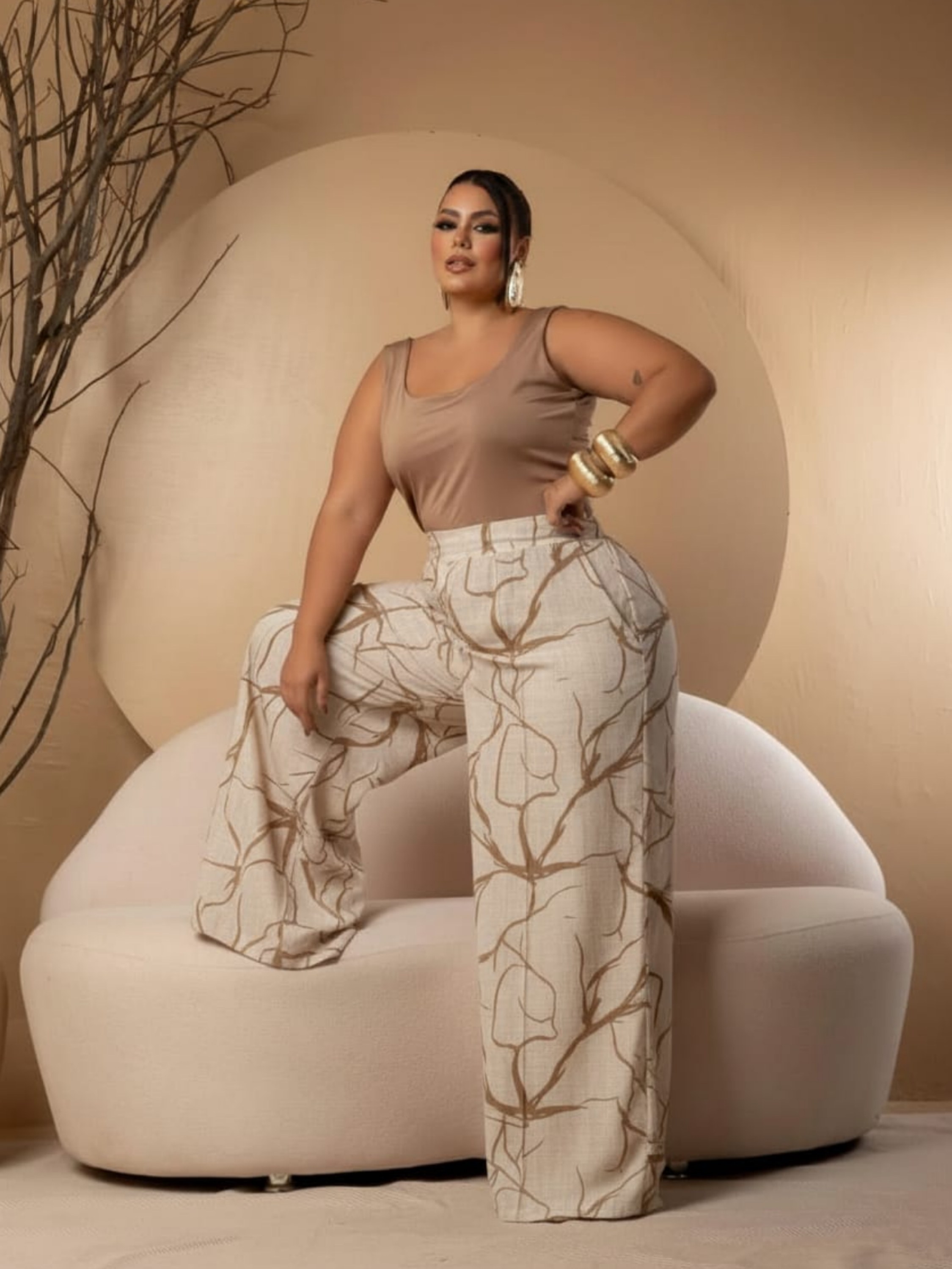 Calça pantalona viscolinho bolso Plus Size