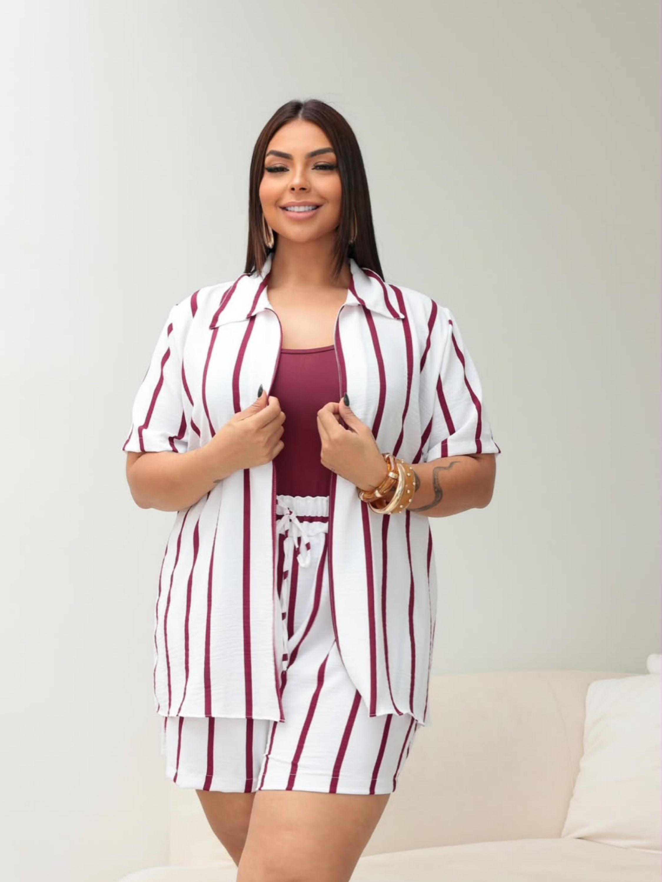 Kimono listra fina Plus Size