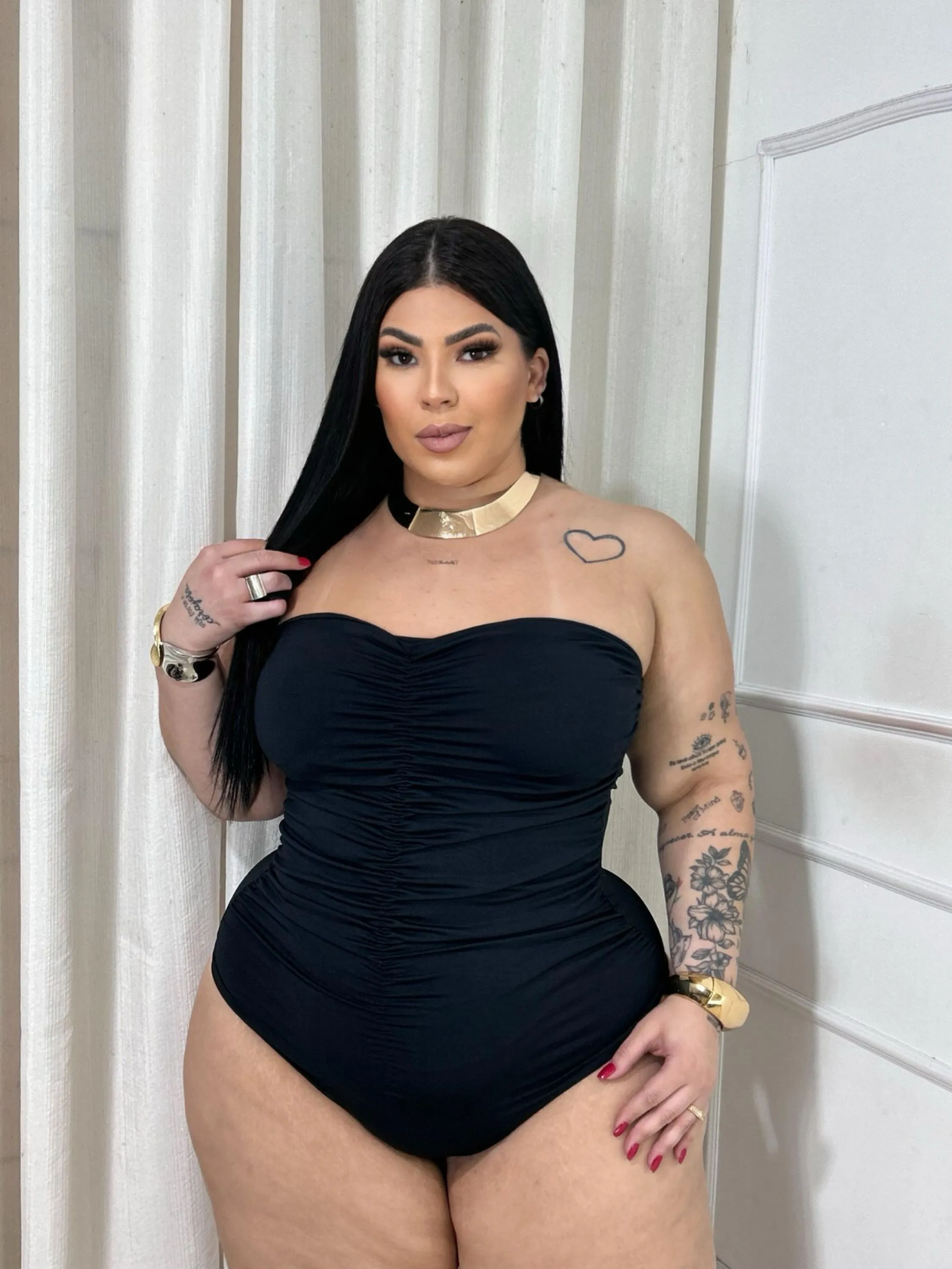 Body tomara que caia franzido Plus Size