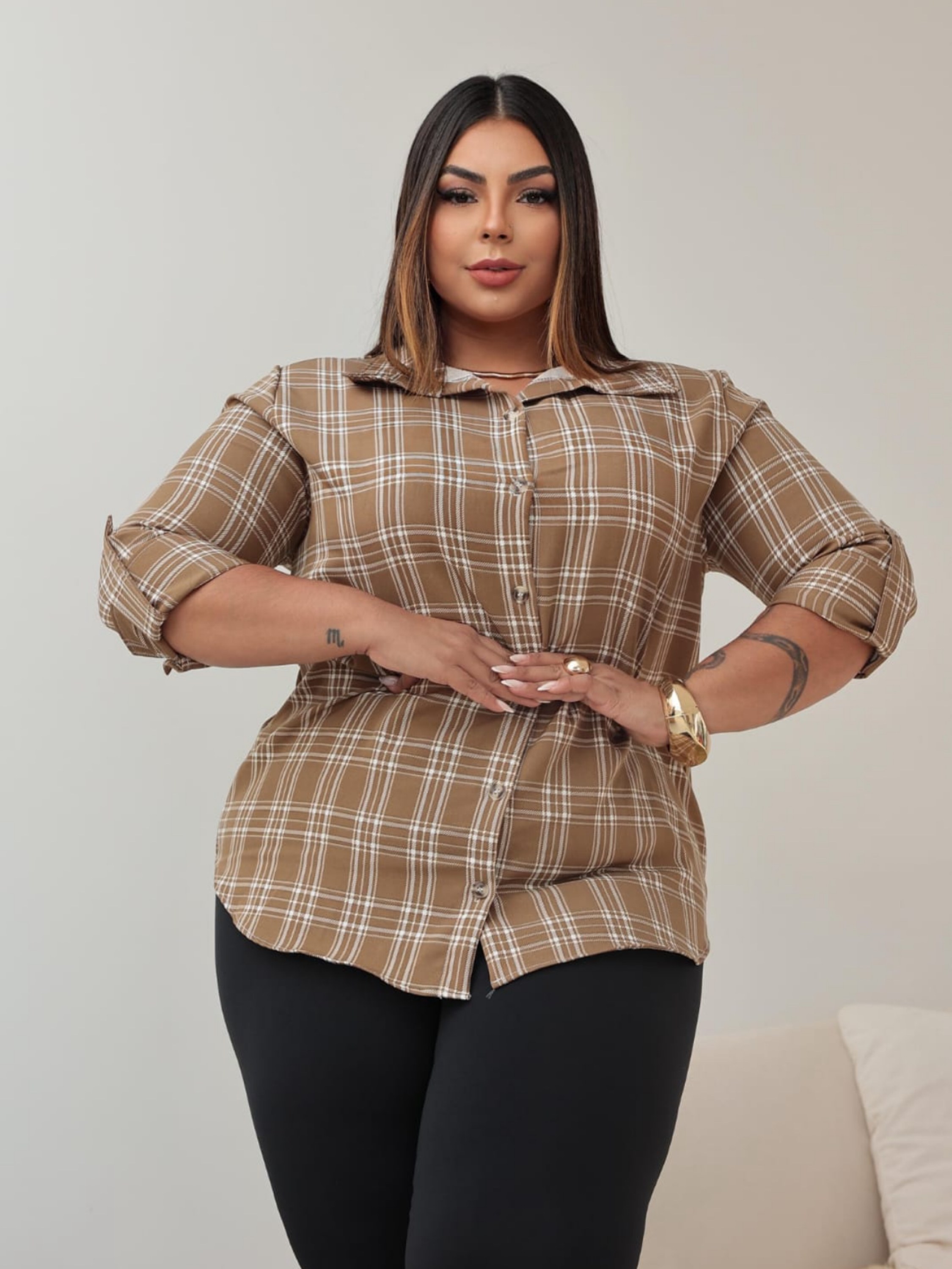 Camisa manga 3/4 romantic Plus Size