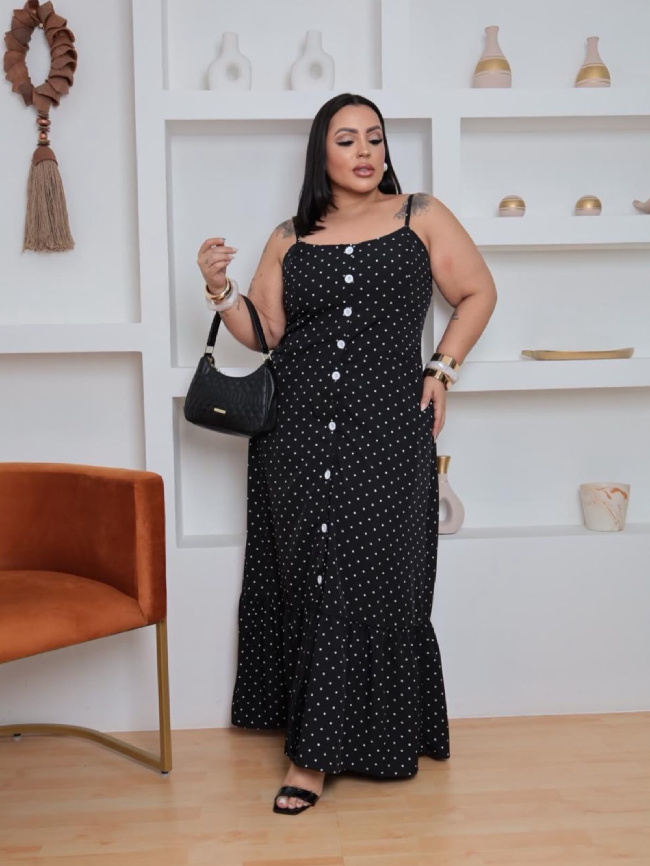 Vestido longo botão Plus Size
