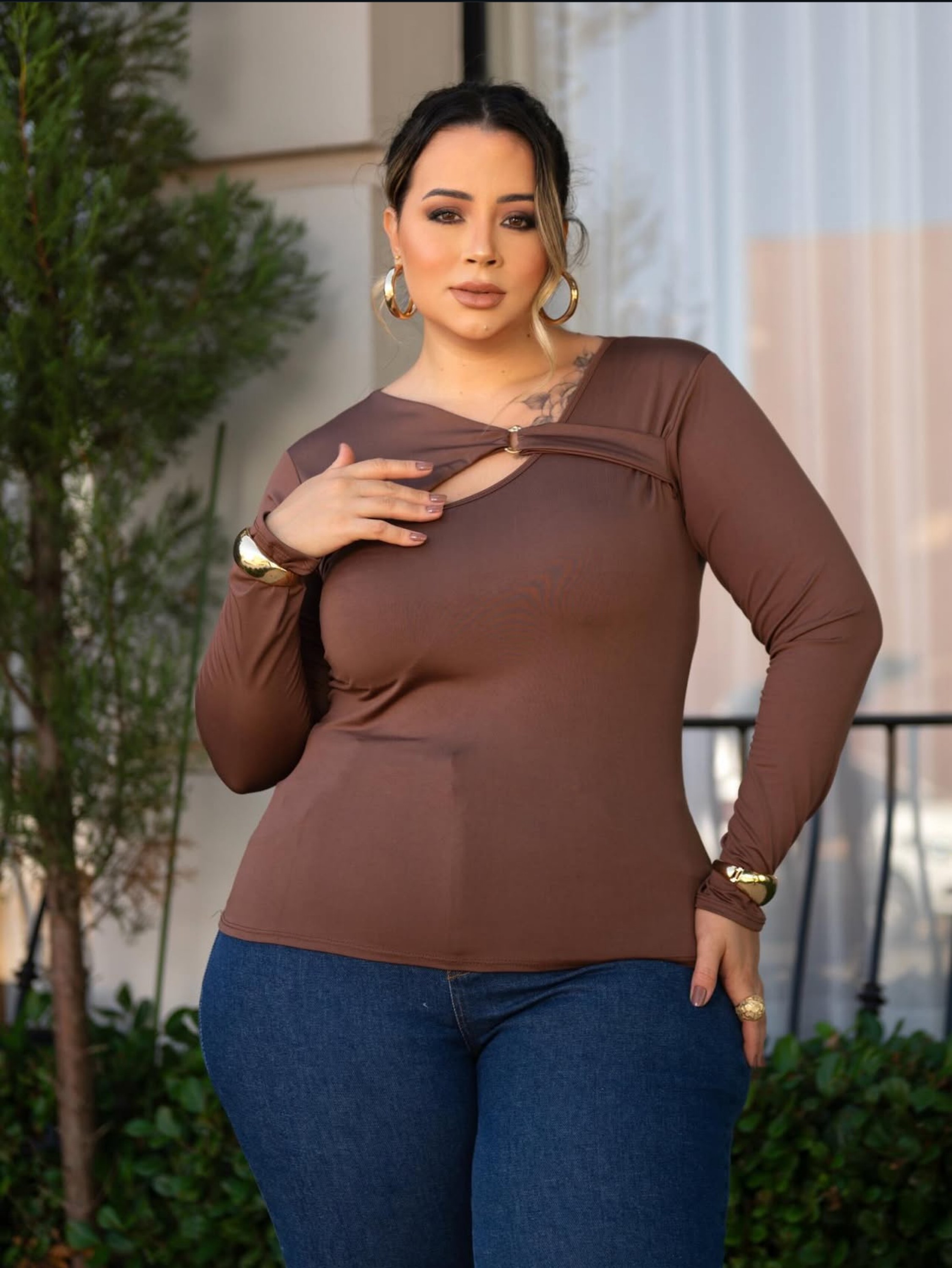 Blusa Luana manga longa Plus Size