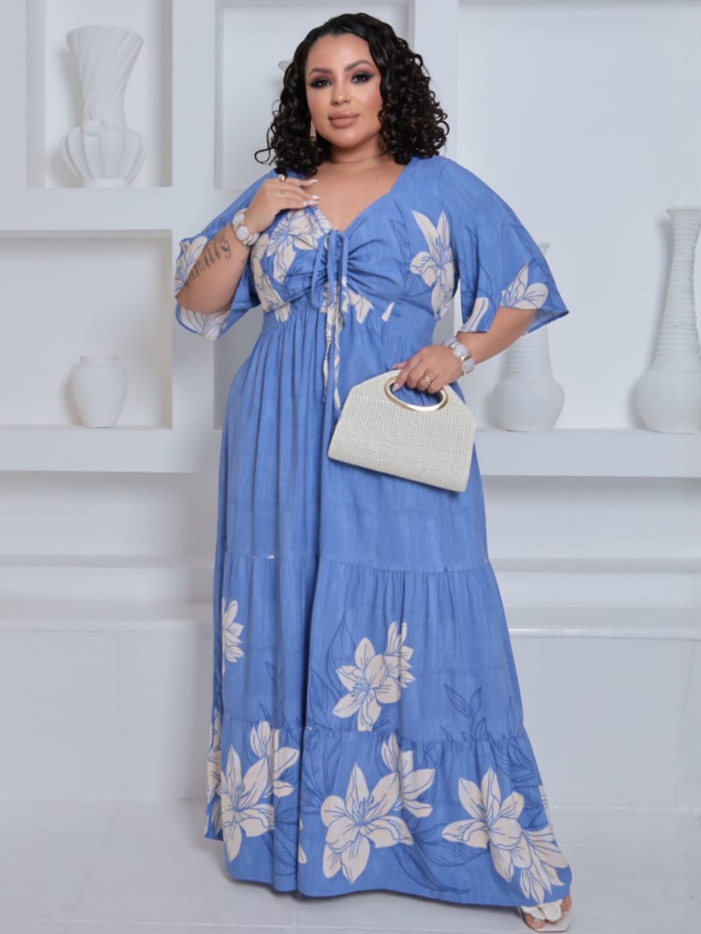 Vestido longo manguinha Adele Plus Size