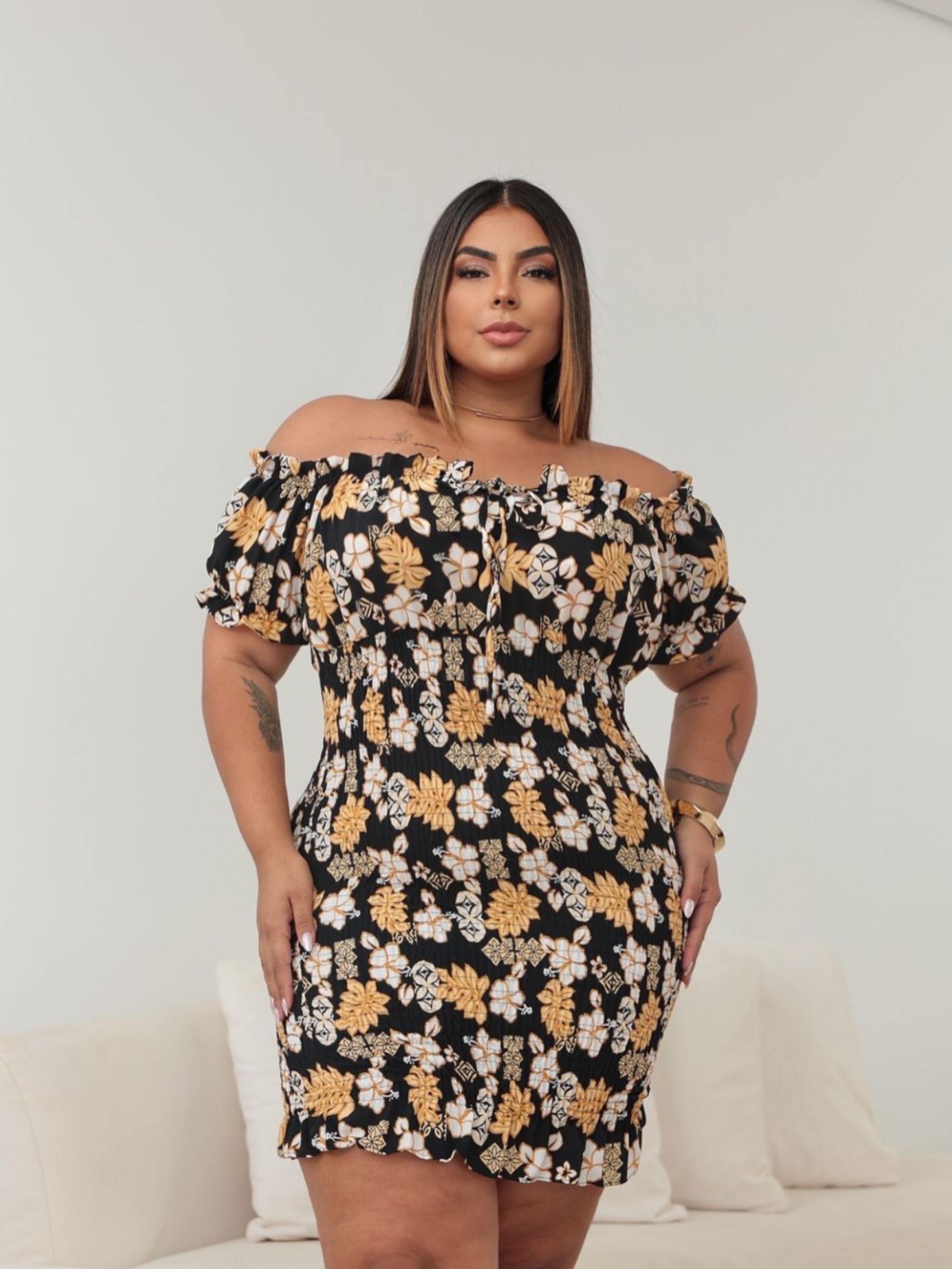 Vestido ciganinha franzido Plus Size