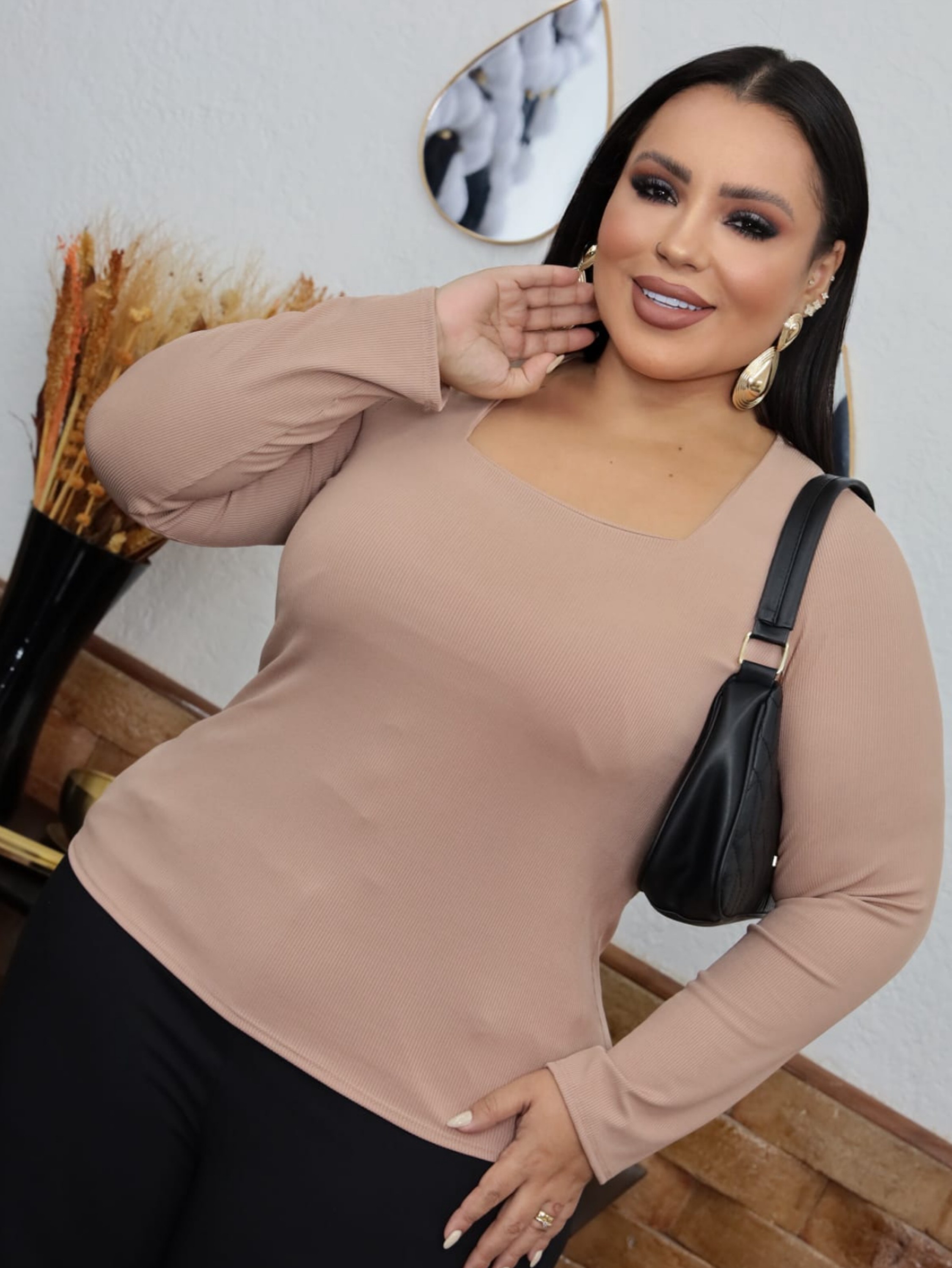 Blusa manga longa ribana Plus Size