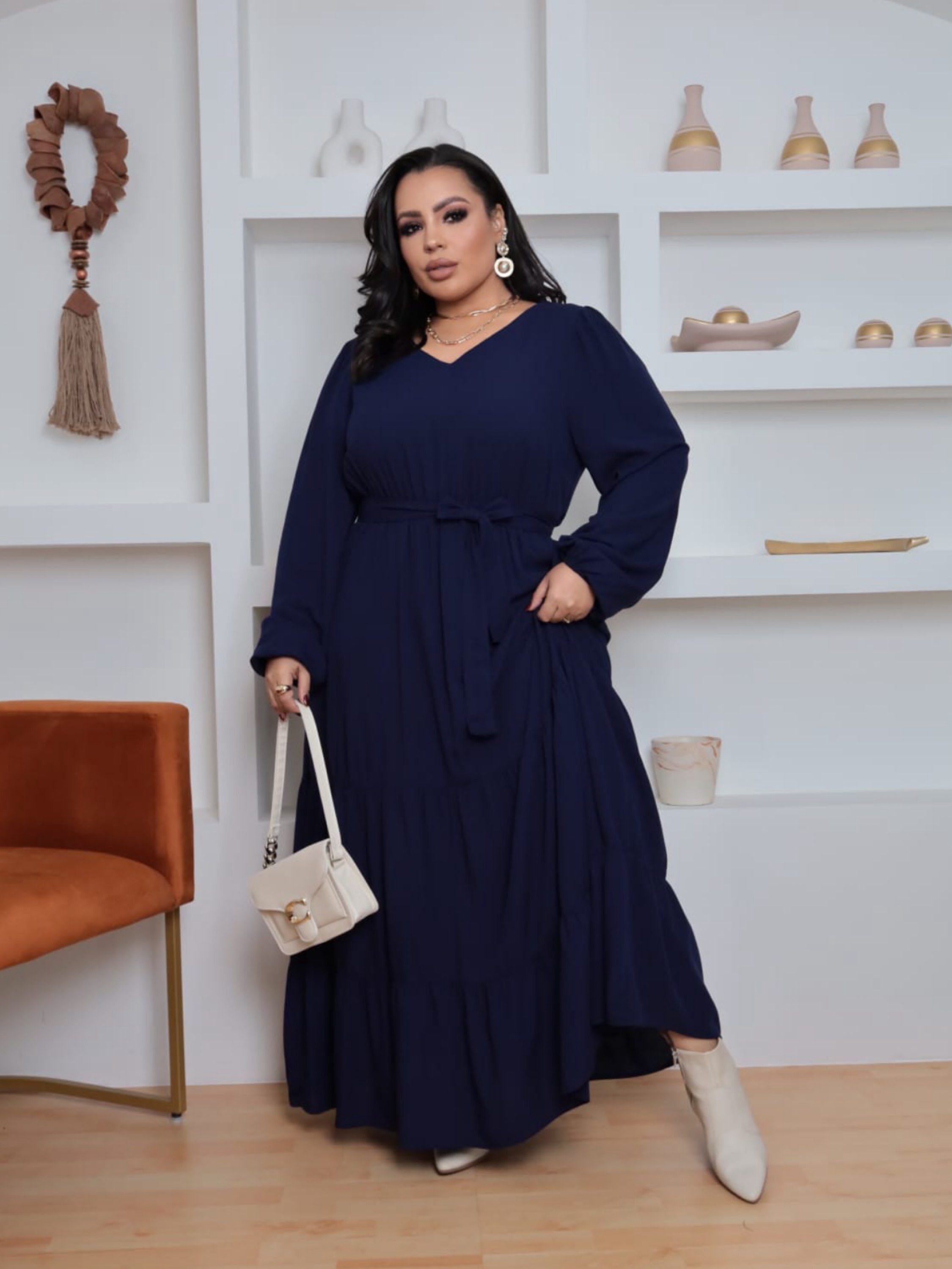 Vestido manga longa Virgínia Plus Size