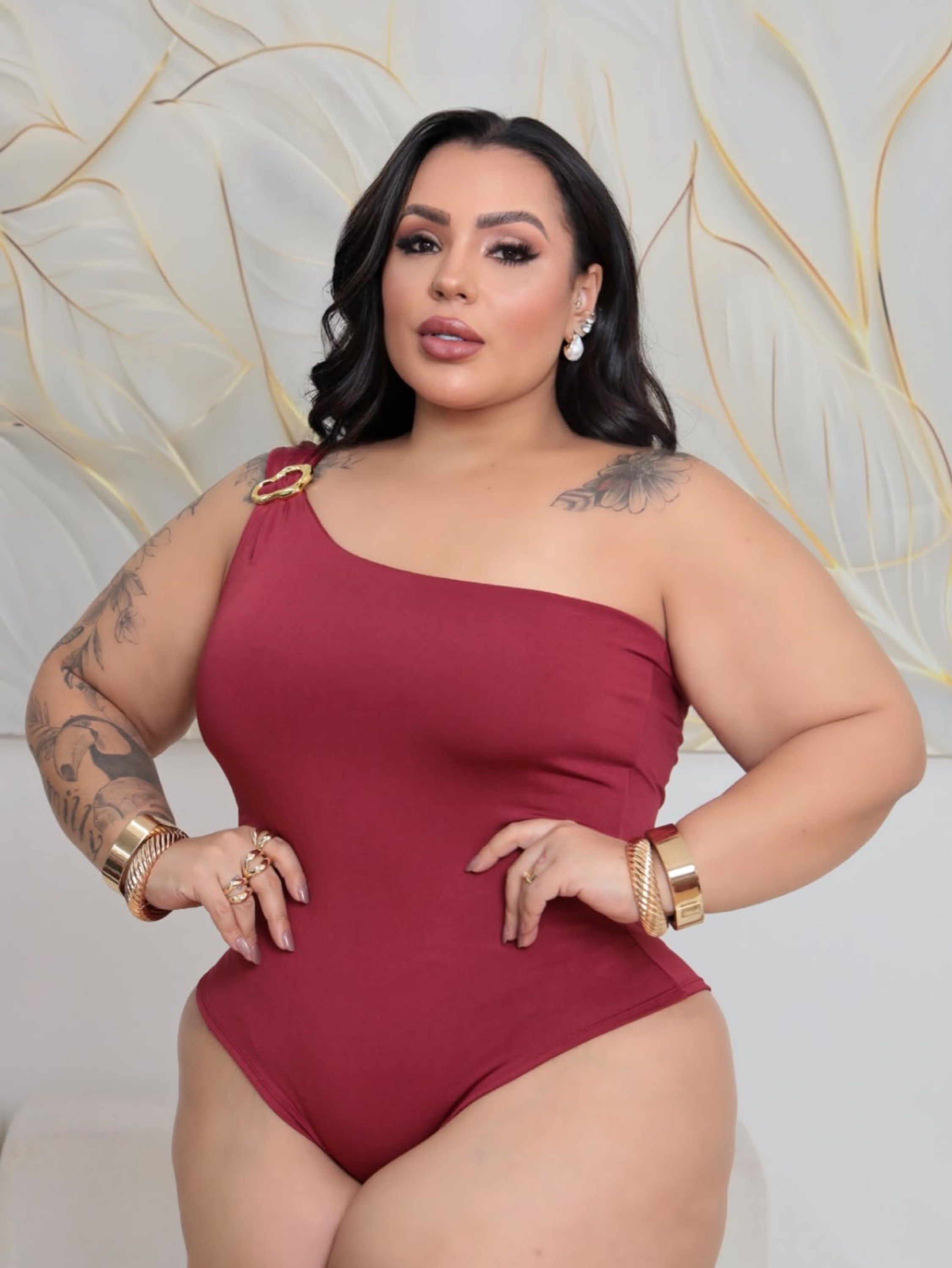 Body nula manga fivela Plus Size
