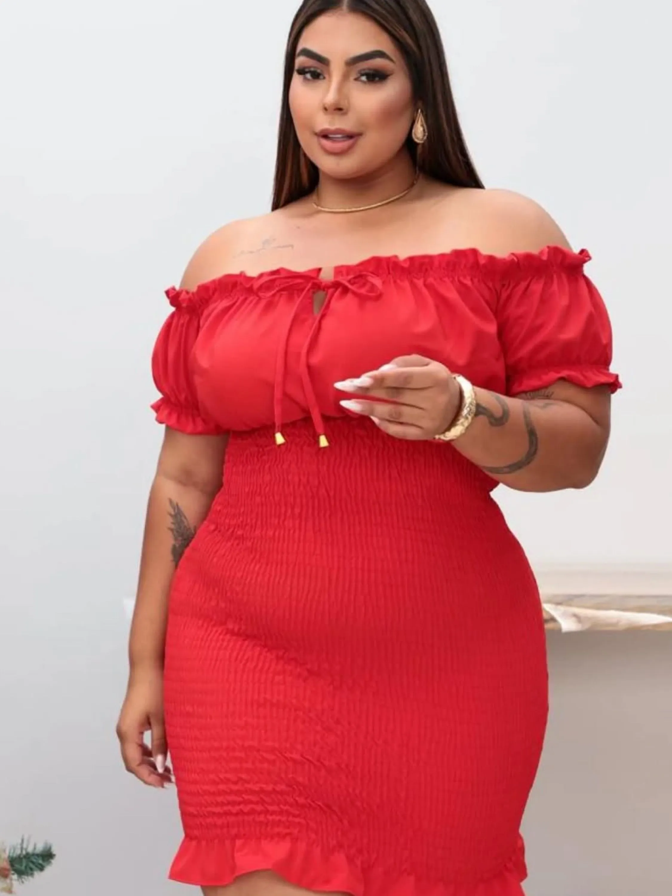 Vestido ciganinha franzido Plus Size