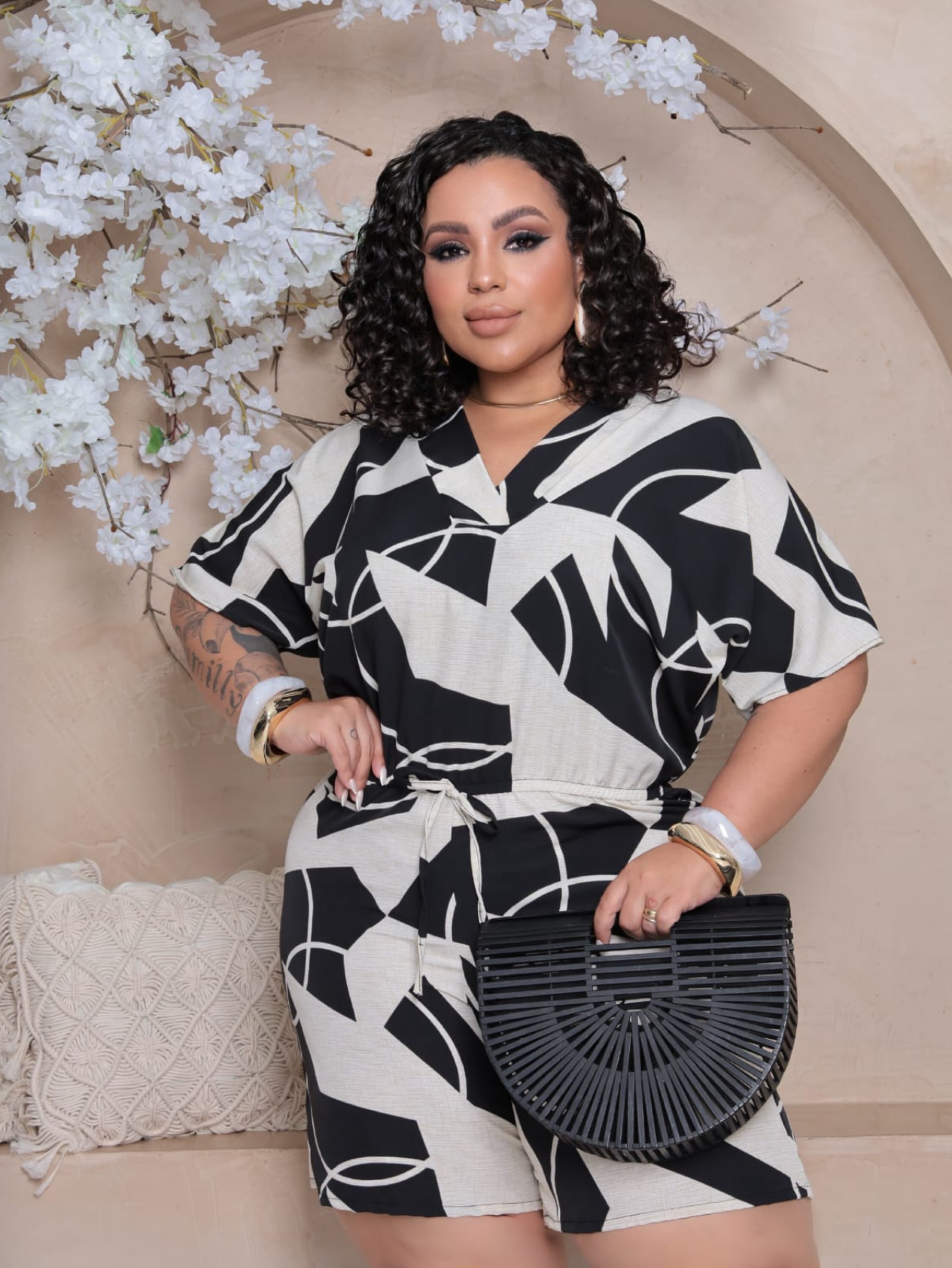 Macaquinho Grazi estampado Plus Size