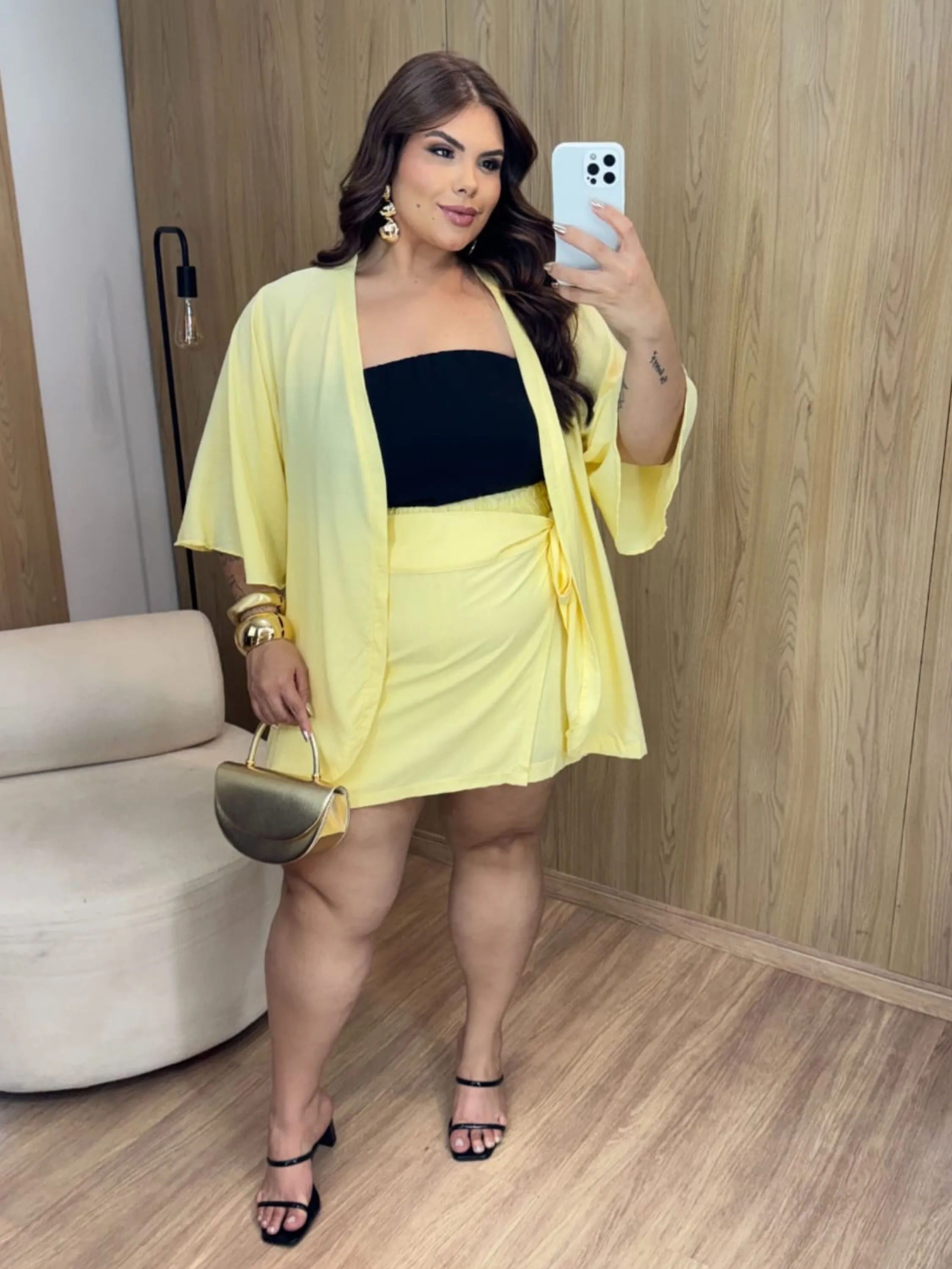 Conjunto kimono shorts saia Plus Size