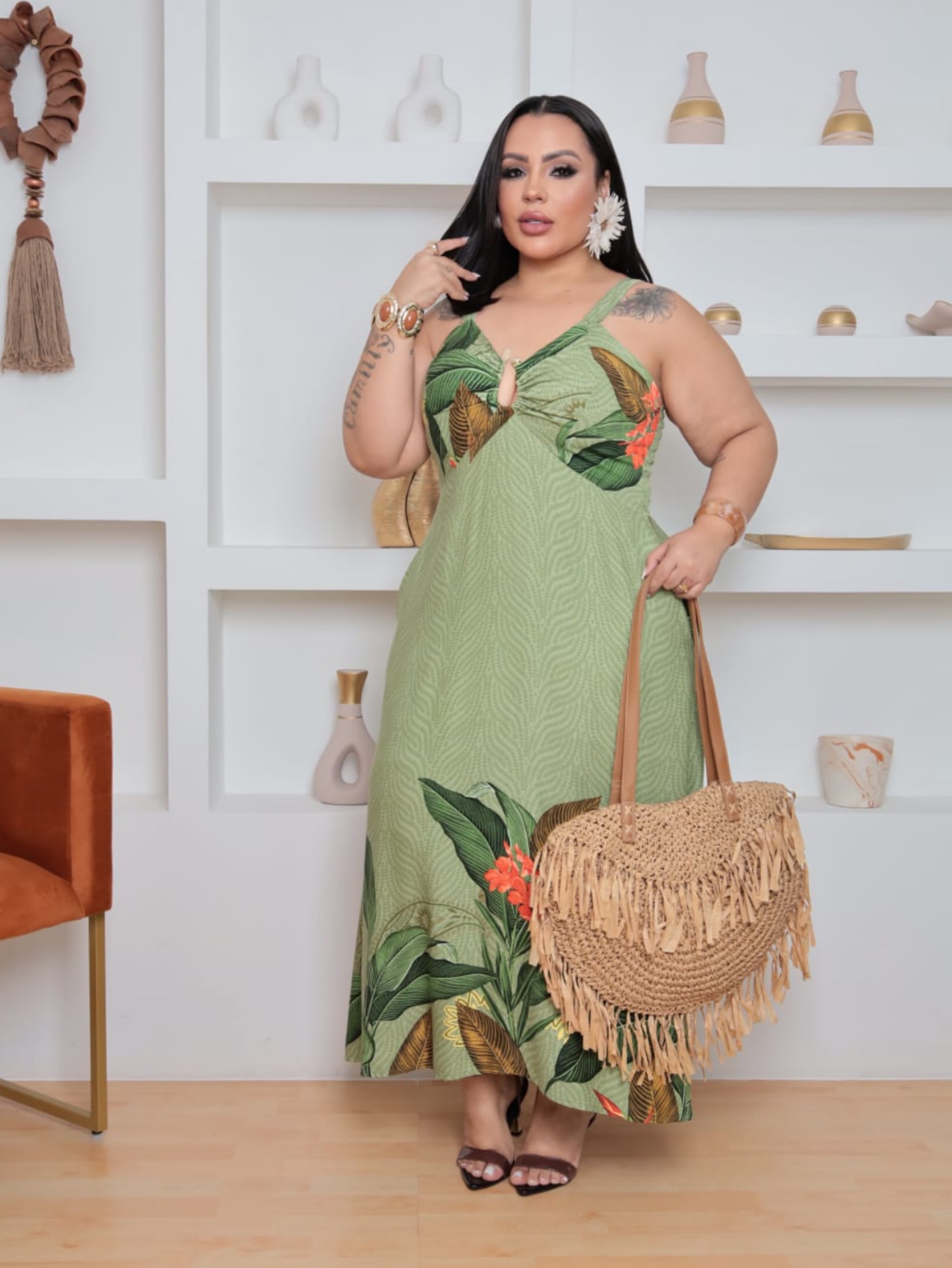 Vestido longo aro Plus Size