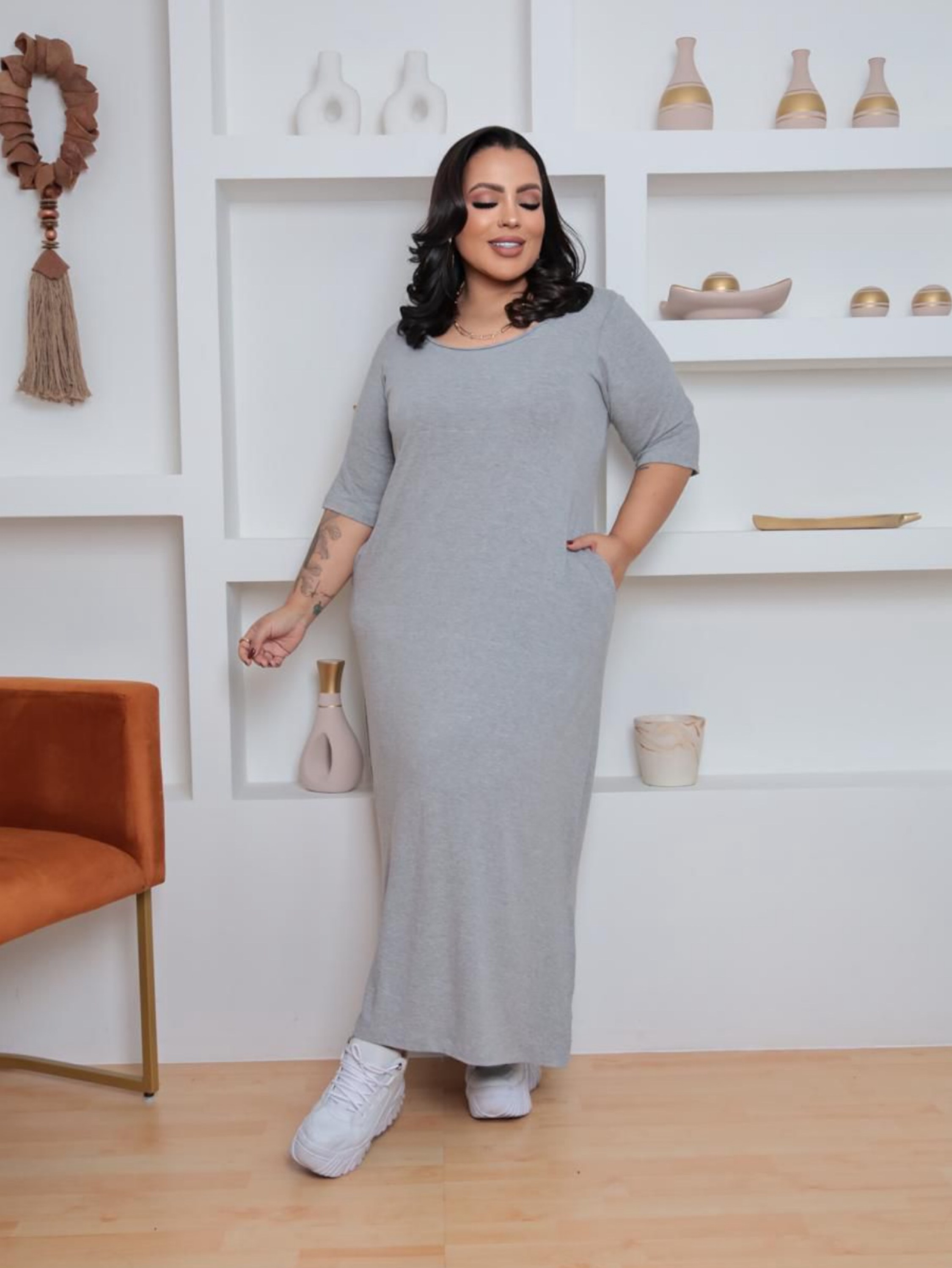 Vestido viscolycra fenda Plus Size