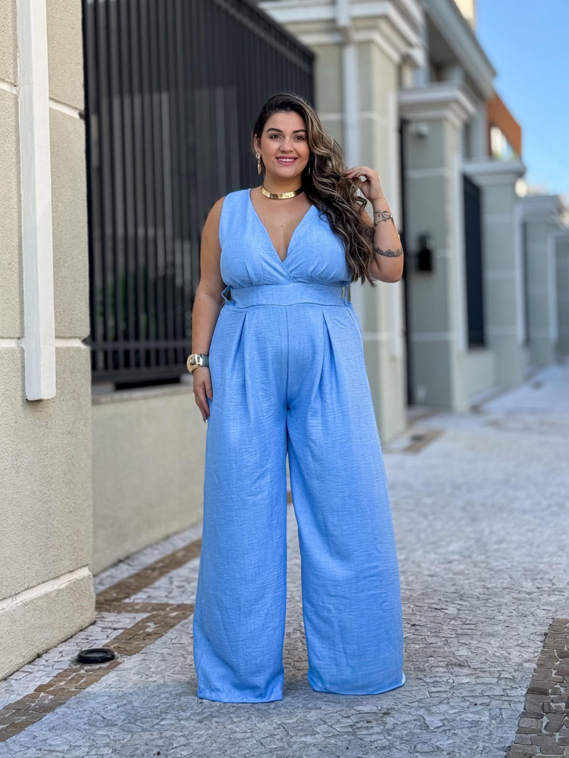 Macacão longo regata Plus Size