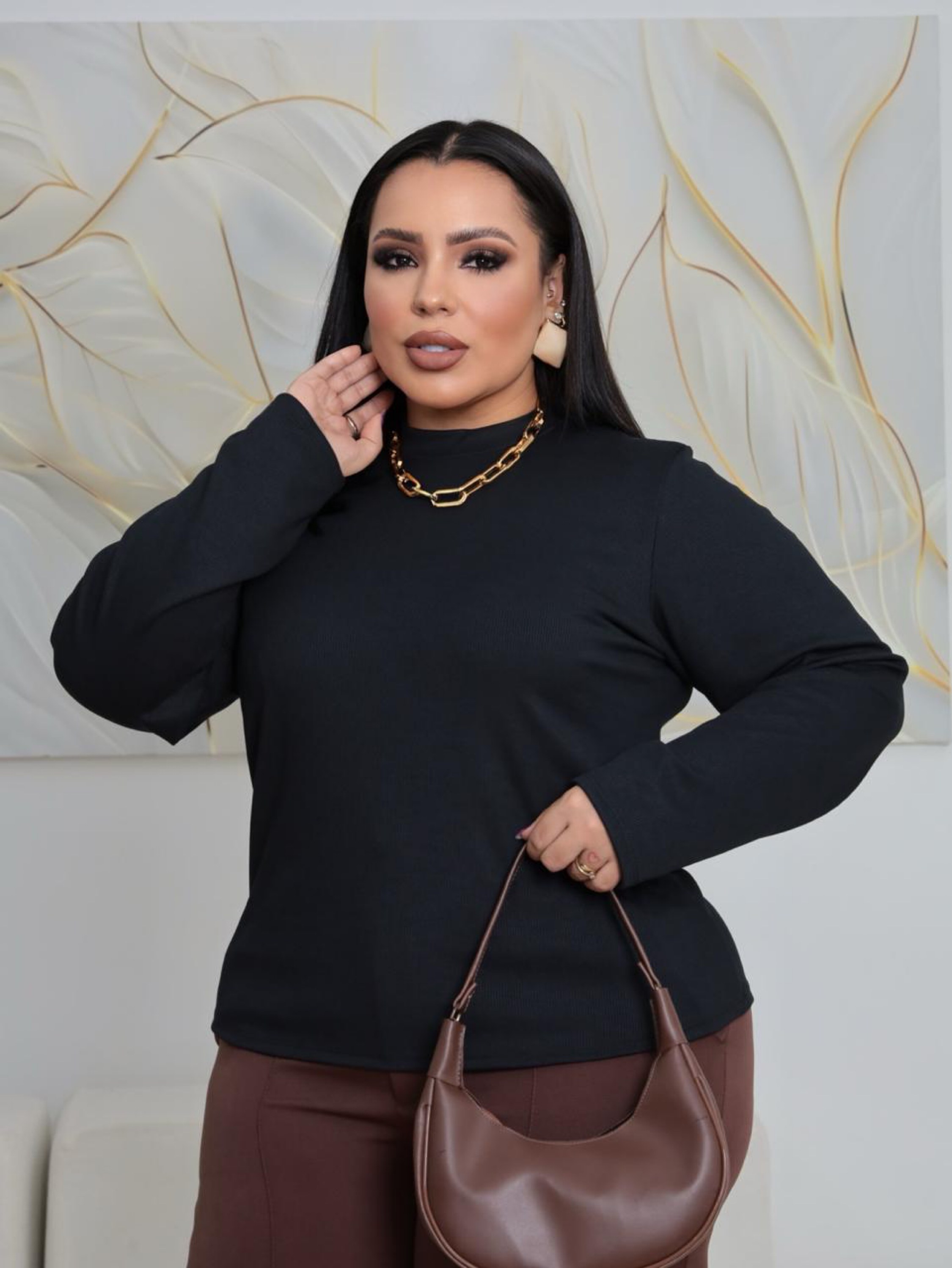 Blusa gola alta ribana Plus Size